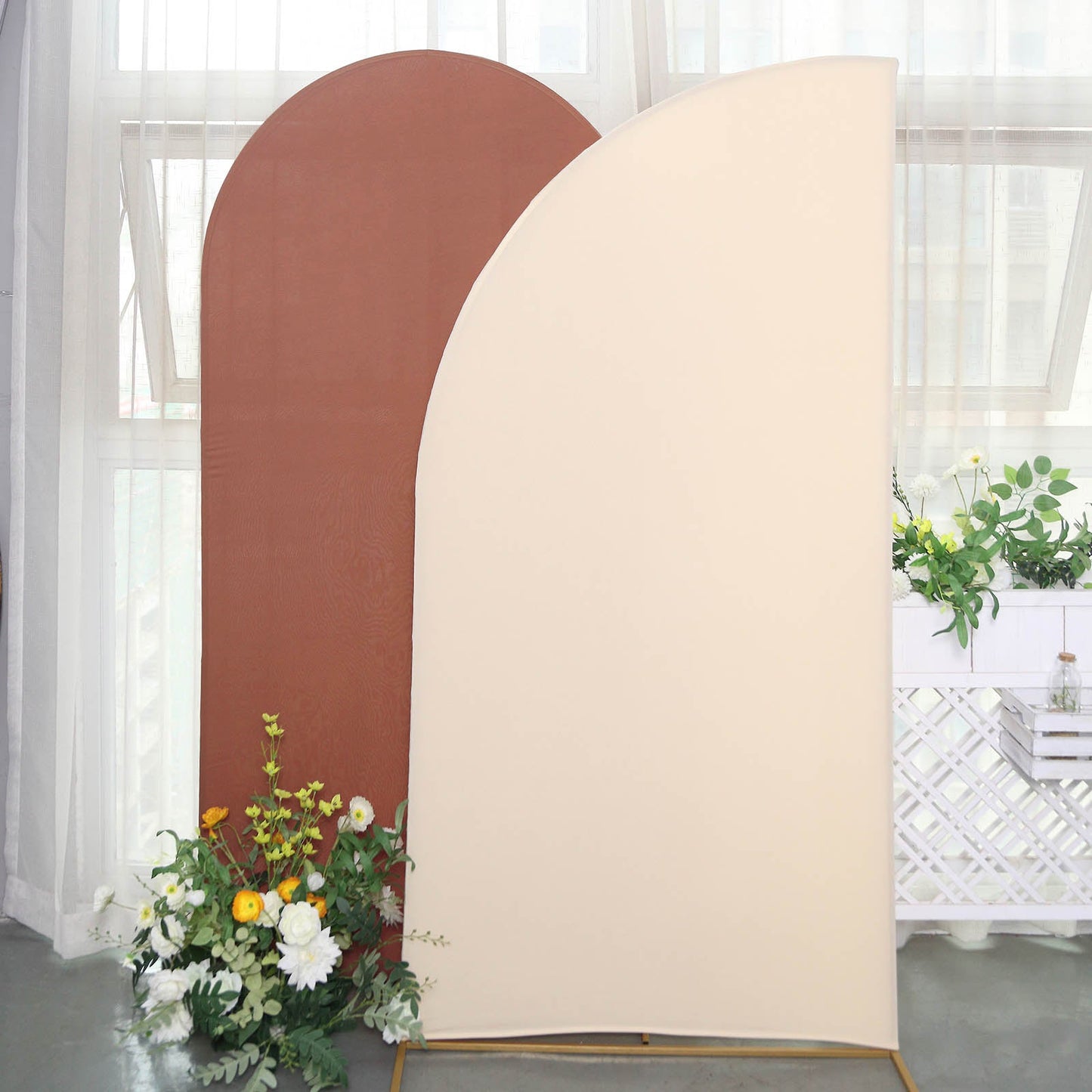 7ft Matte Beige Fitted Spandex Half Moon Wedding Arch Cover