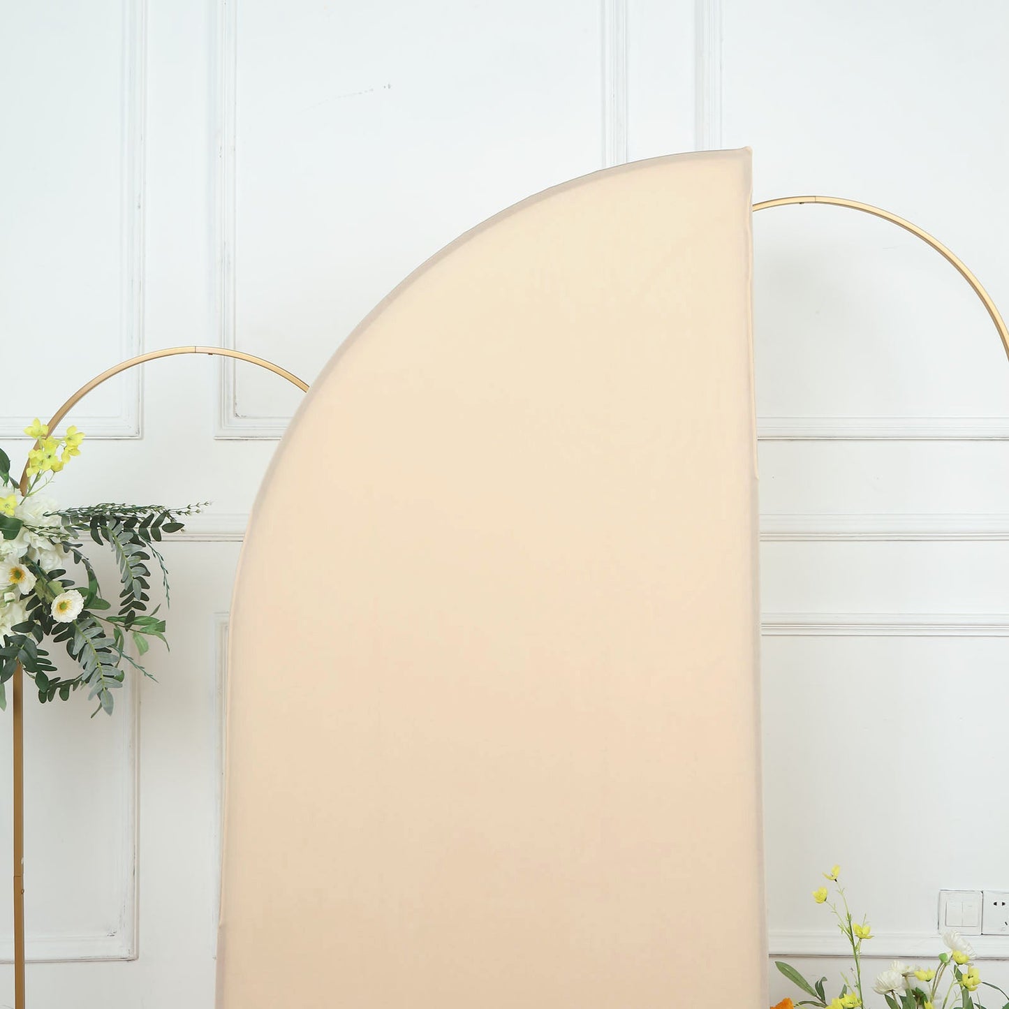 6ft Matte Beige Fitted Spandex Half Moon Wedding Arch Cover, Custom Fit Chiara Backdrop Stand Cover