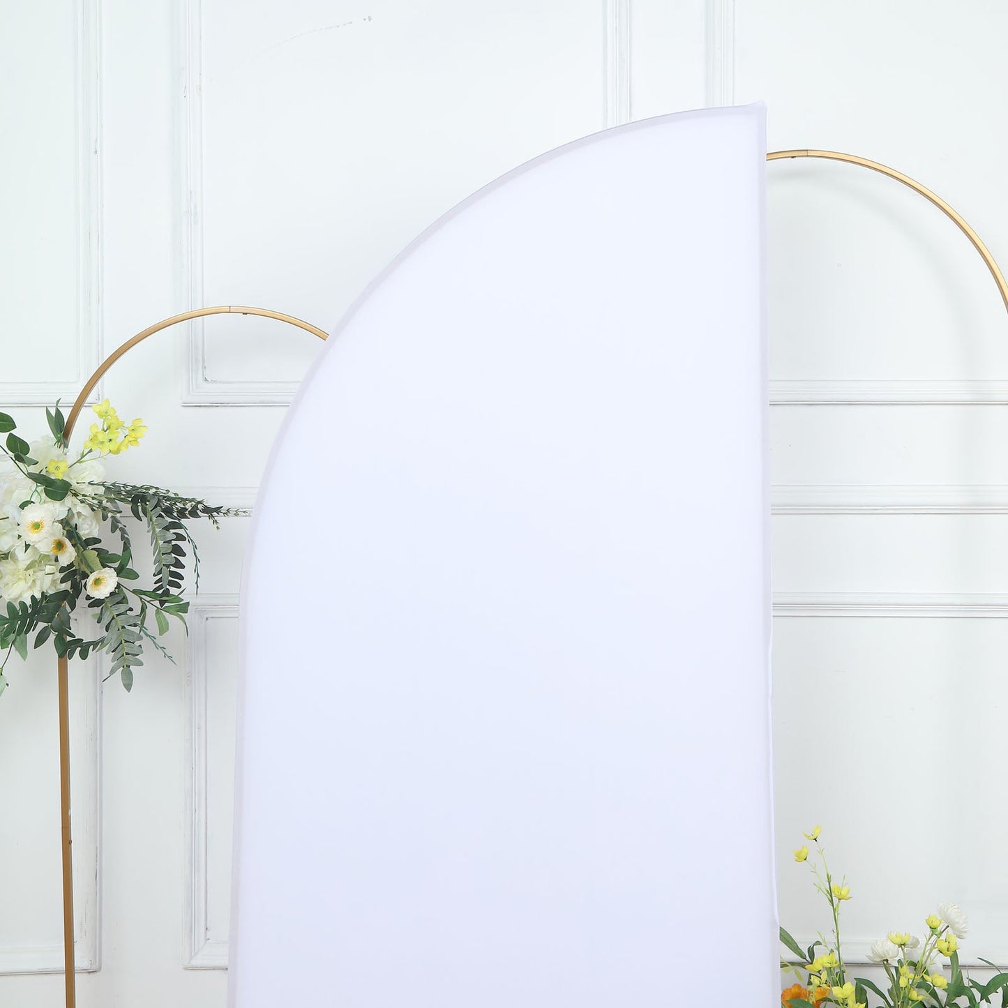 6ft Matte White Fitted Spandex Half Moon Wedding Arch Cover, Custom Fit Chiara Backdrop Stand Cover