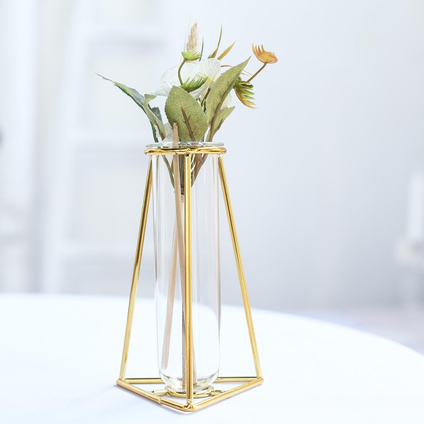 Pack of 2 Triangle Gold Metal Frame 6 Inch Geometric Test Tube Bud Vases