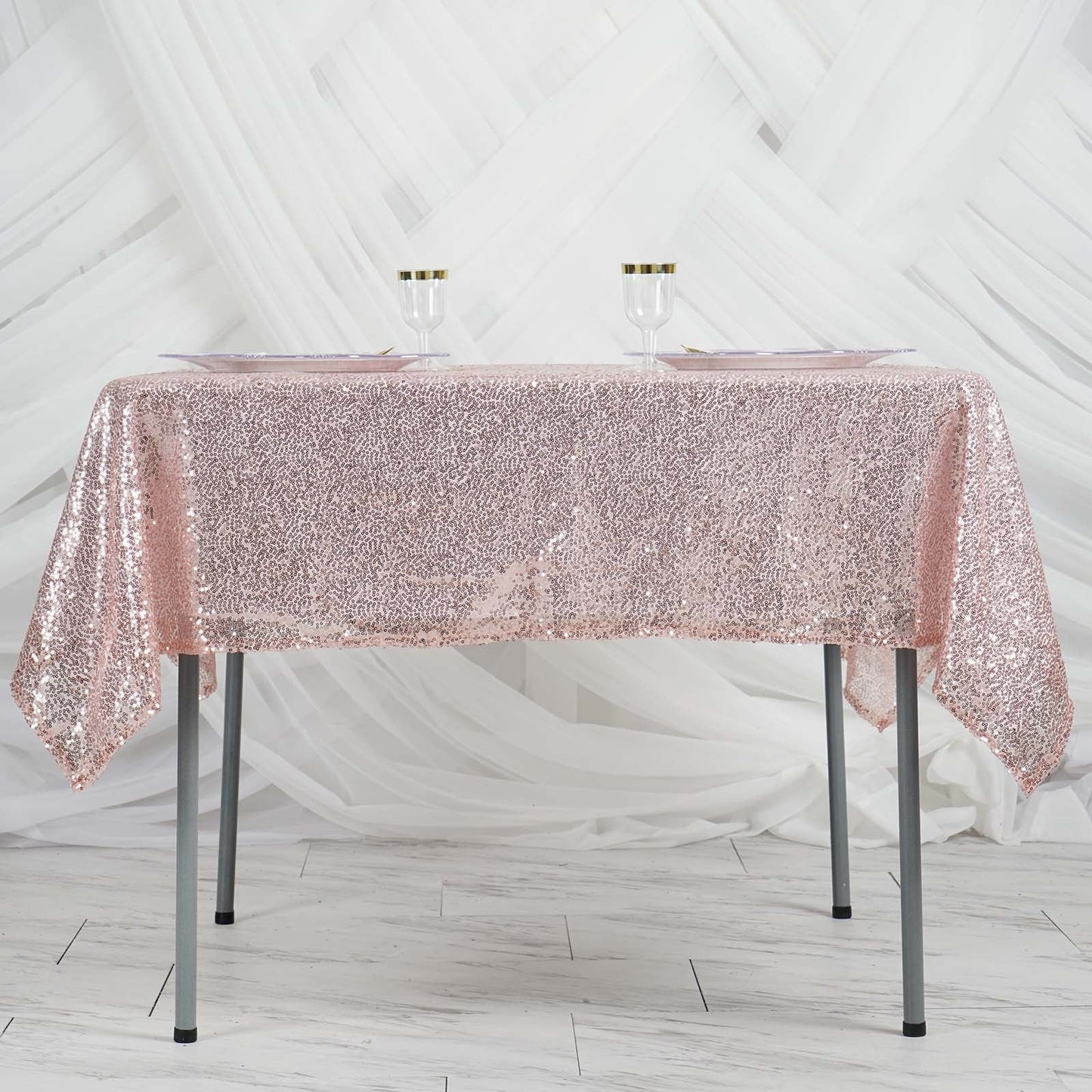 60" x 60" Blush | Rose Gold Duchess Sequin Square Overlay