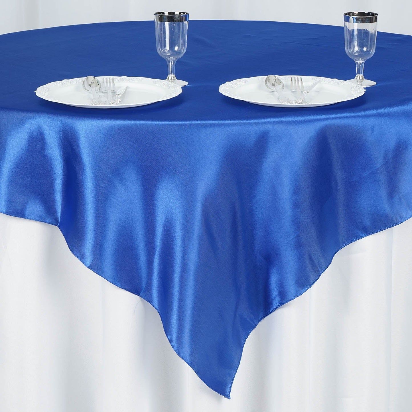 Royal Blue Smooth Satin Square Table Overlay 60 Inch x 60 Inch#whtbkgd