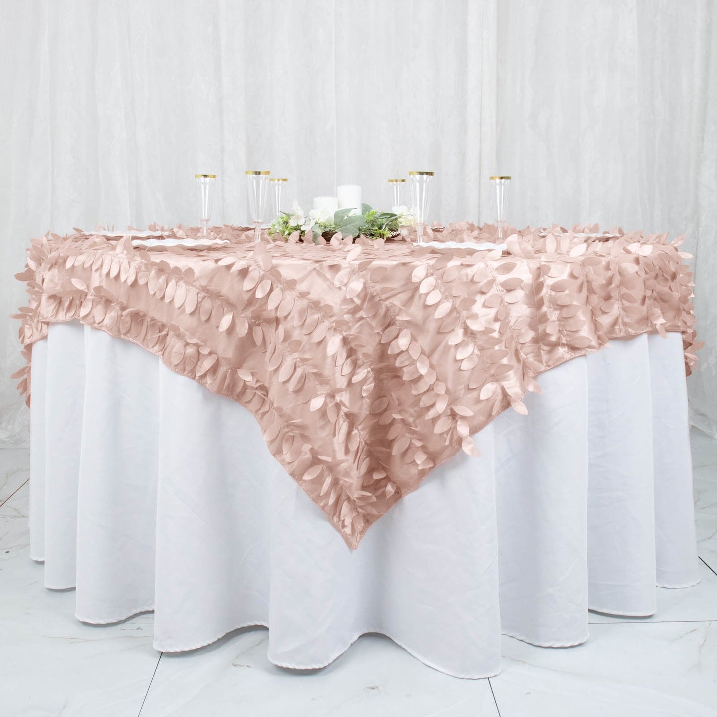 72x72inch Dusty Rose 3D Leaf Petal Taffeta Fabric Table Overlay
