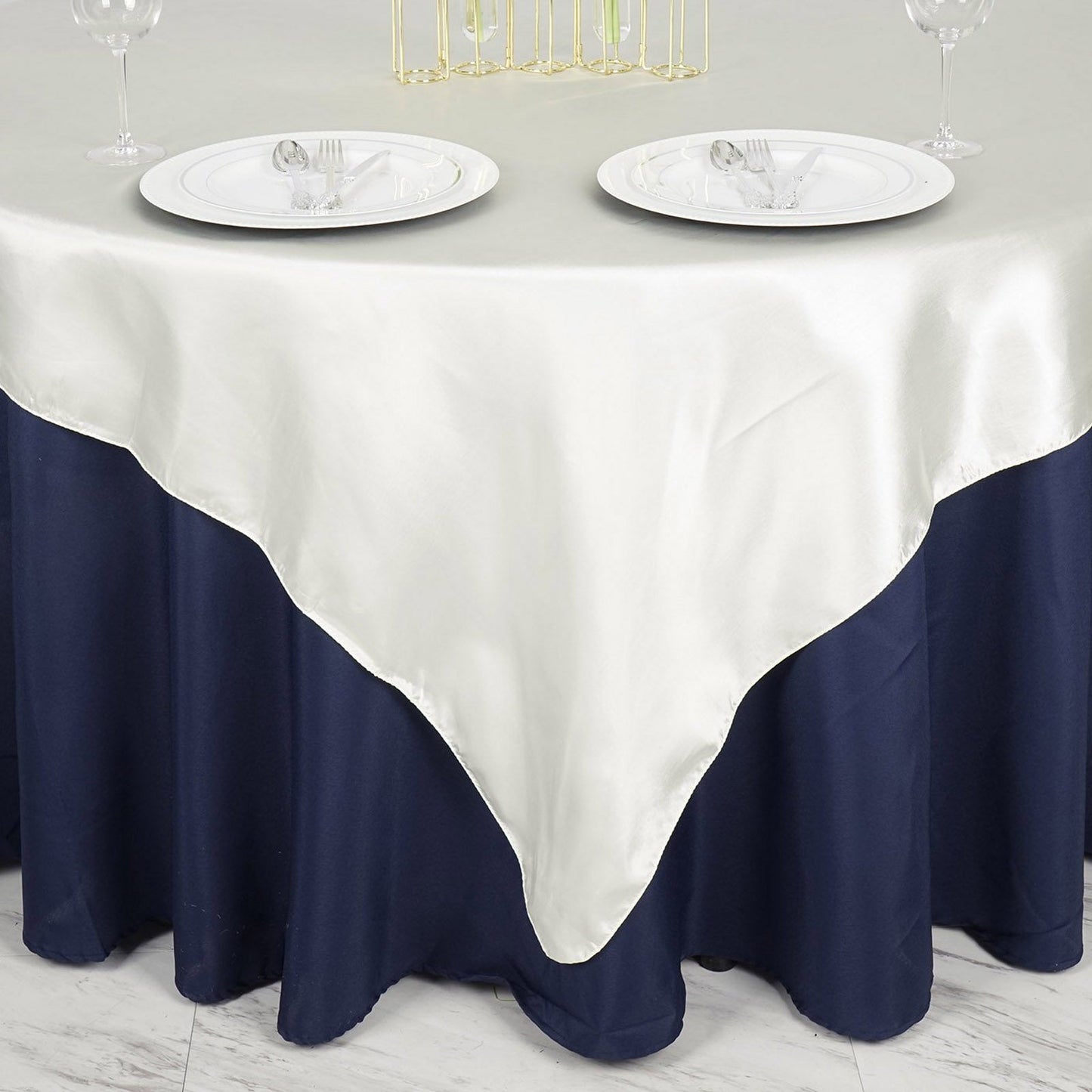 72 Inch x 72 Inch Ivory Square Satin Tablecloth Overlay#whtbkgd