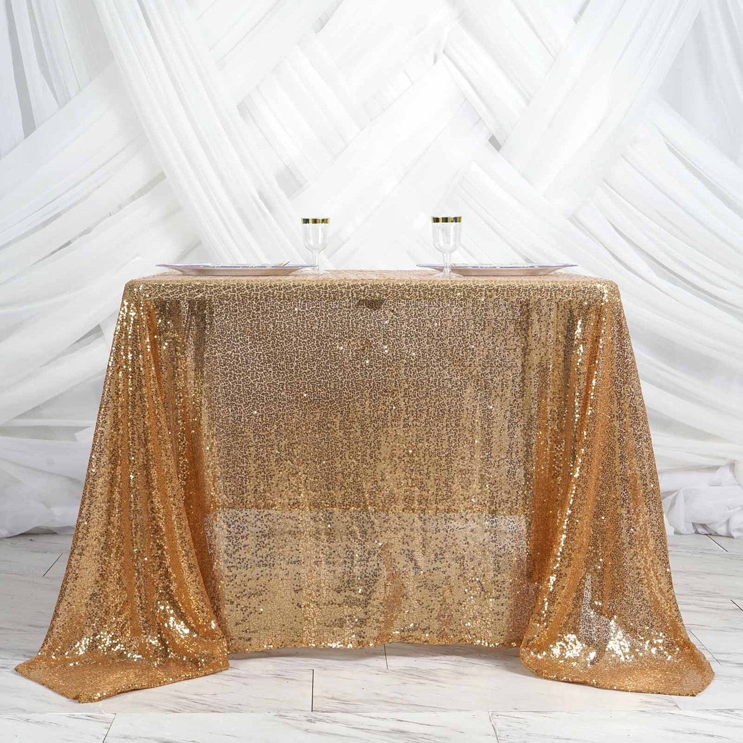 90 Inch x 90 Inch Gold Square Premium Sequin Sparkly Table Overlay