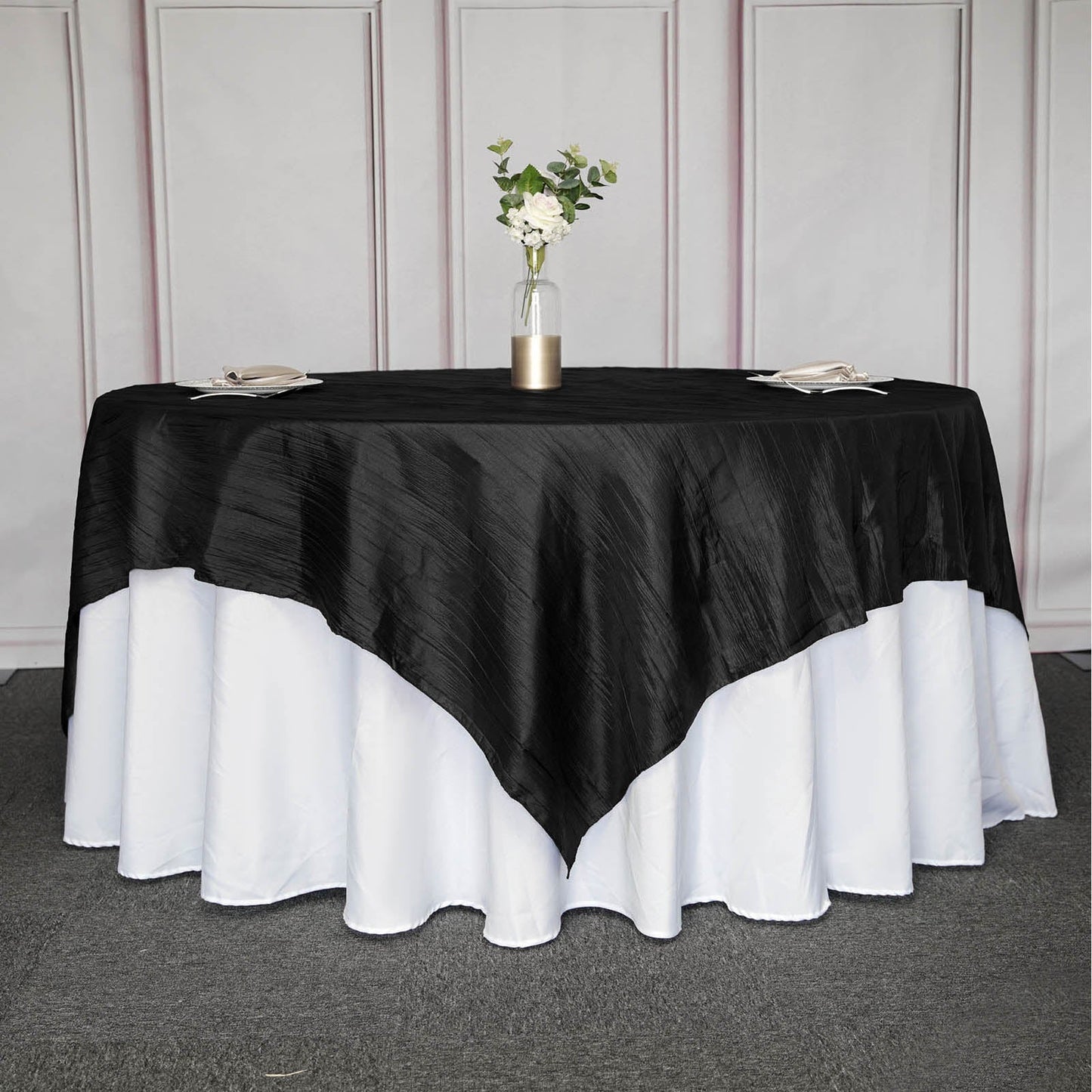 90"x90" Black Accordion Crinkle Taffeta Square Table Overlay