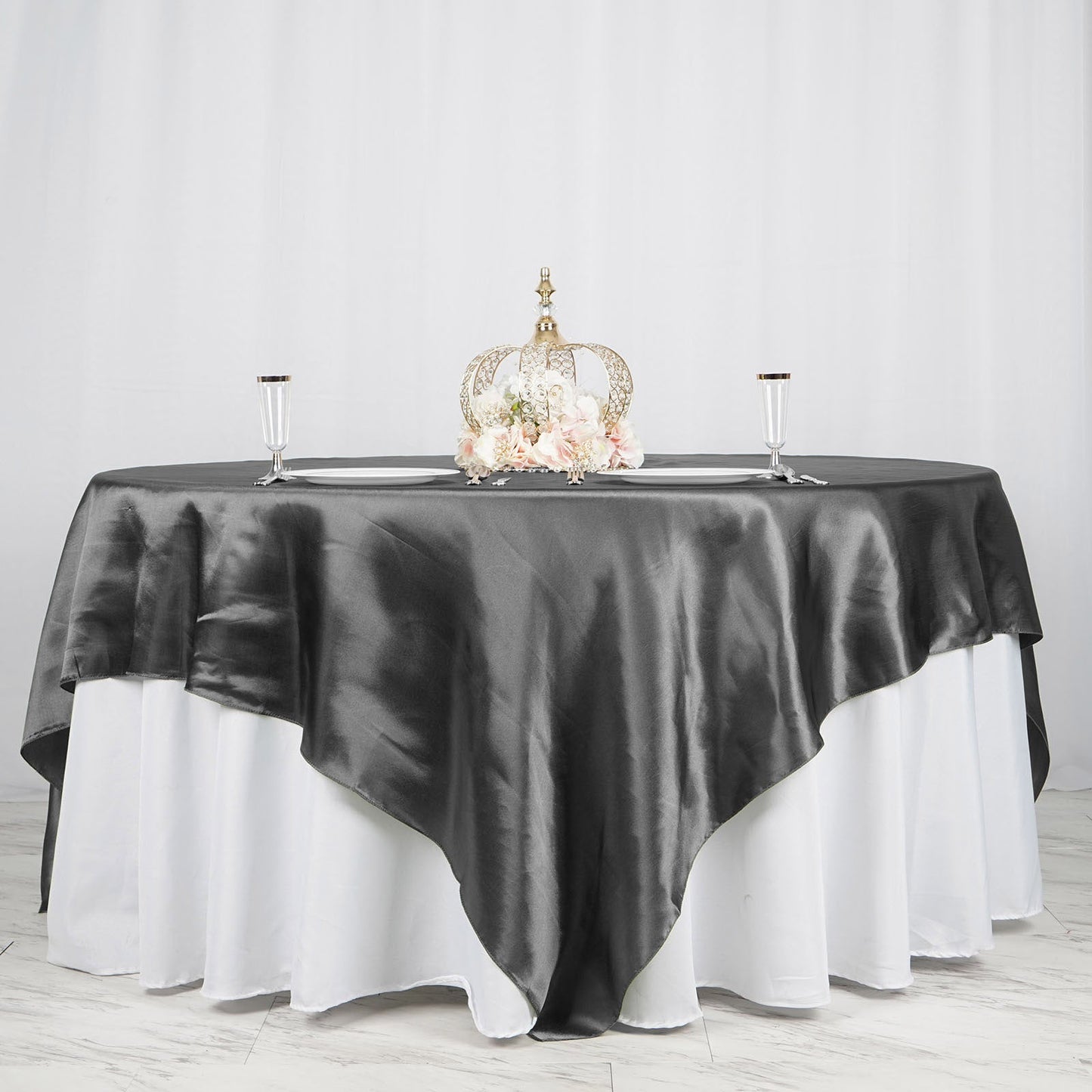 Satin Black Square Tablecloth Overlay 90 Inch x 90 Inch