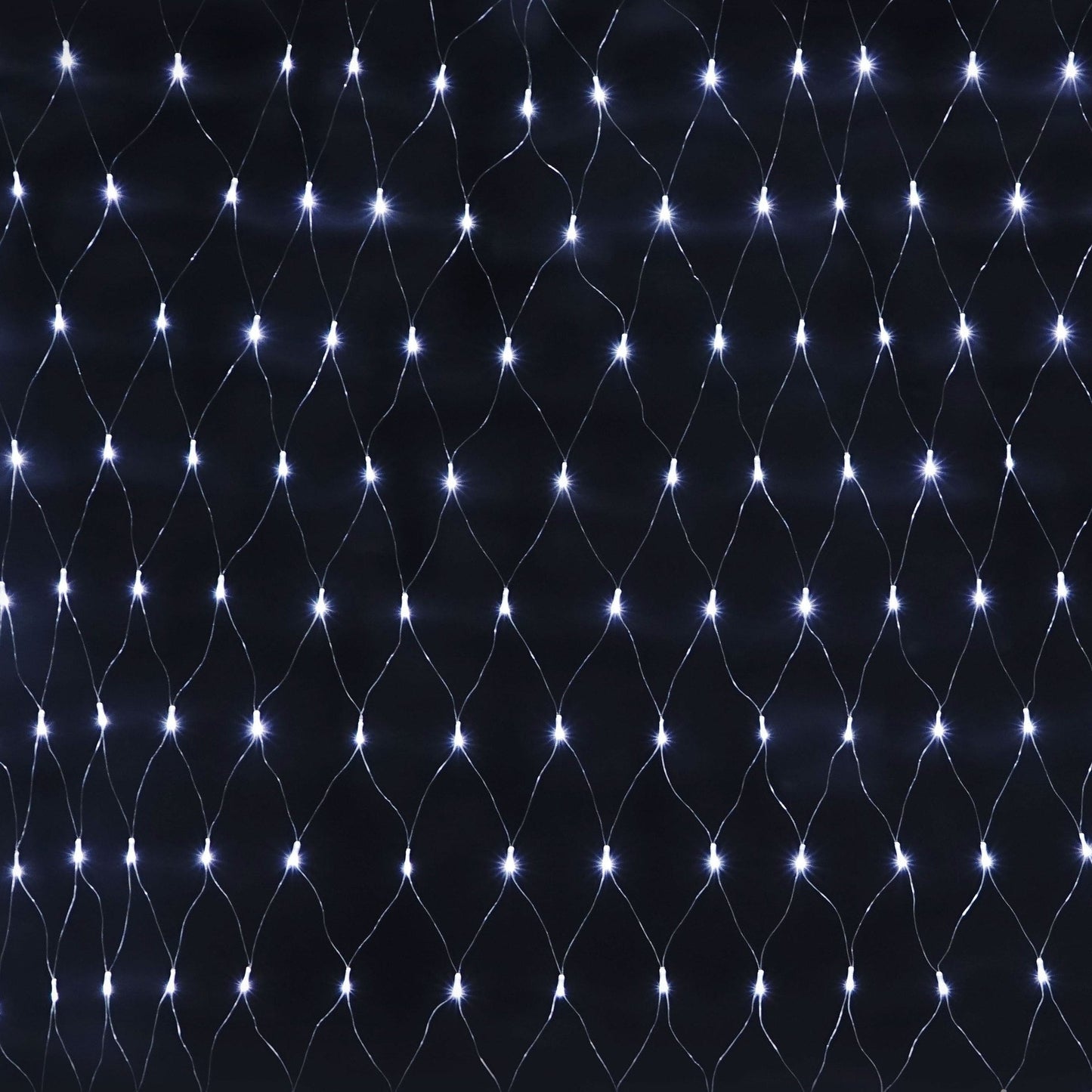White 600 LED fish net lights with eight modes on a dark background.