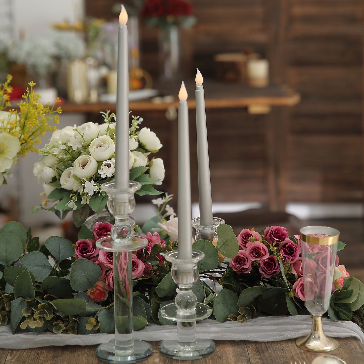 Batteries Fueled 11 Inch Silver Tone Led Taper Candle