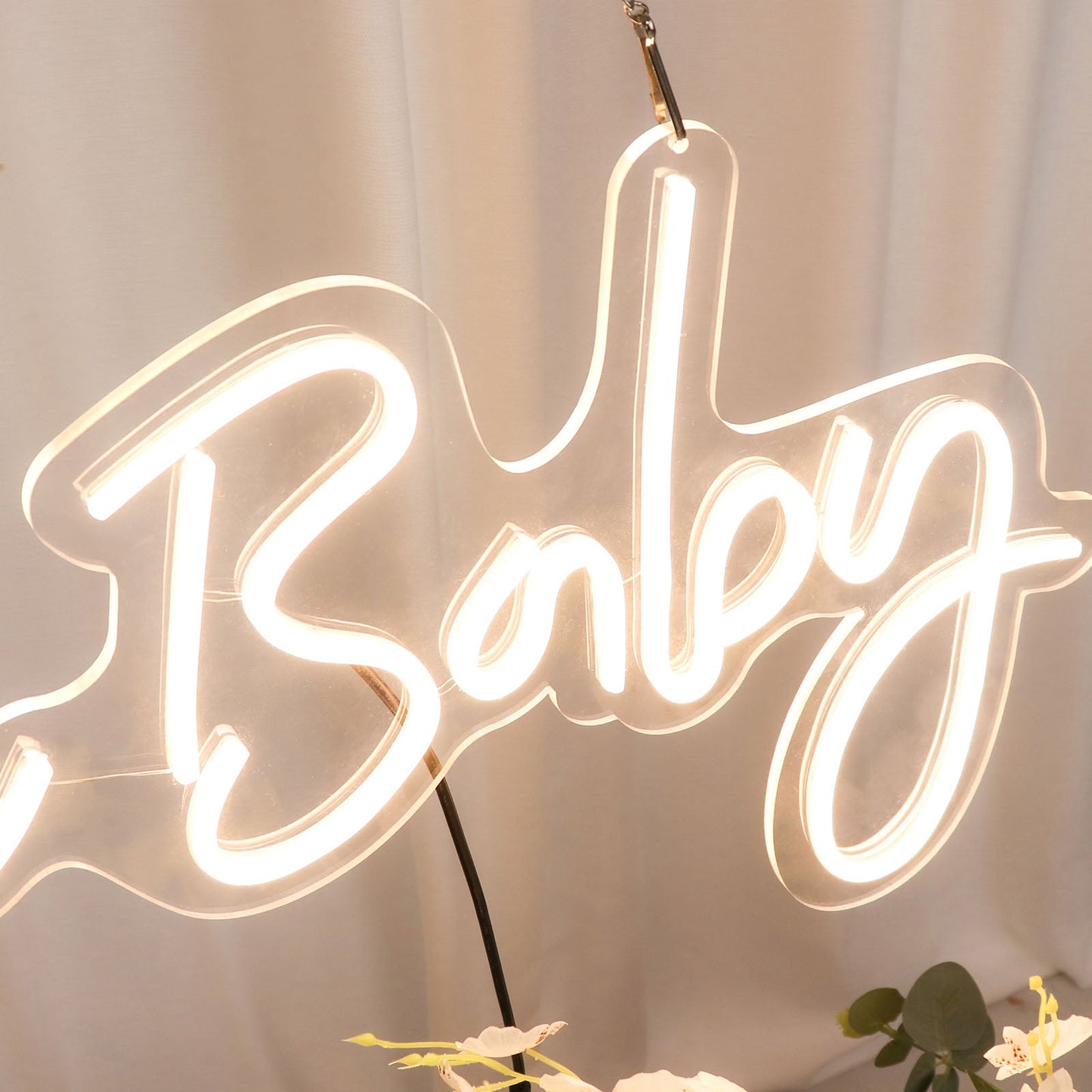 26 Inch Reusable LED Oh Baby Neon Party Light Sign Wall Décor with 5 Feet Hanging Chain