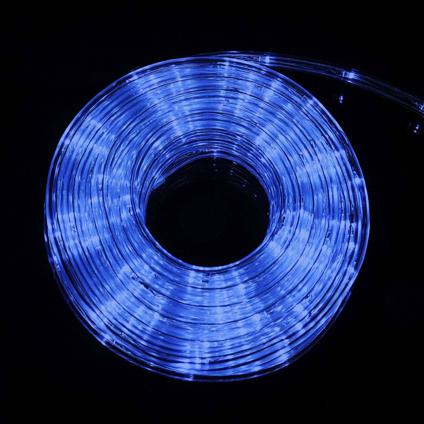Light blue waterproof outdoor LED rope light, 33ft, 250 bright LEDs.
