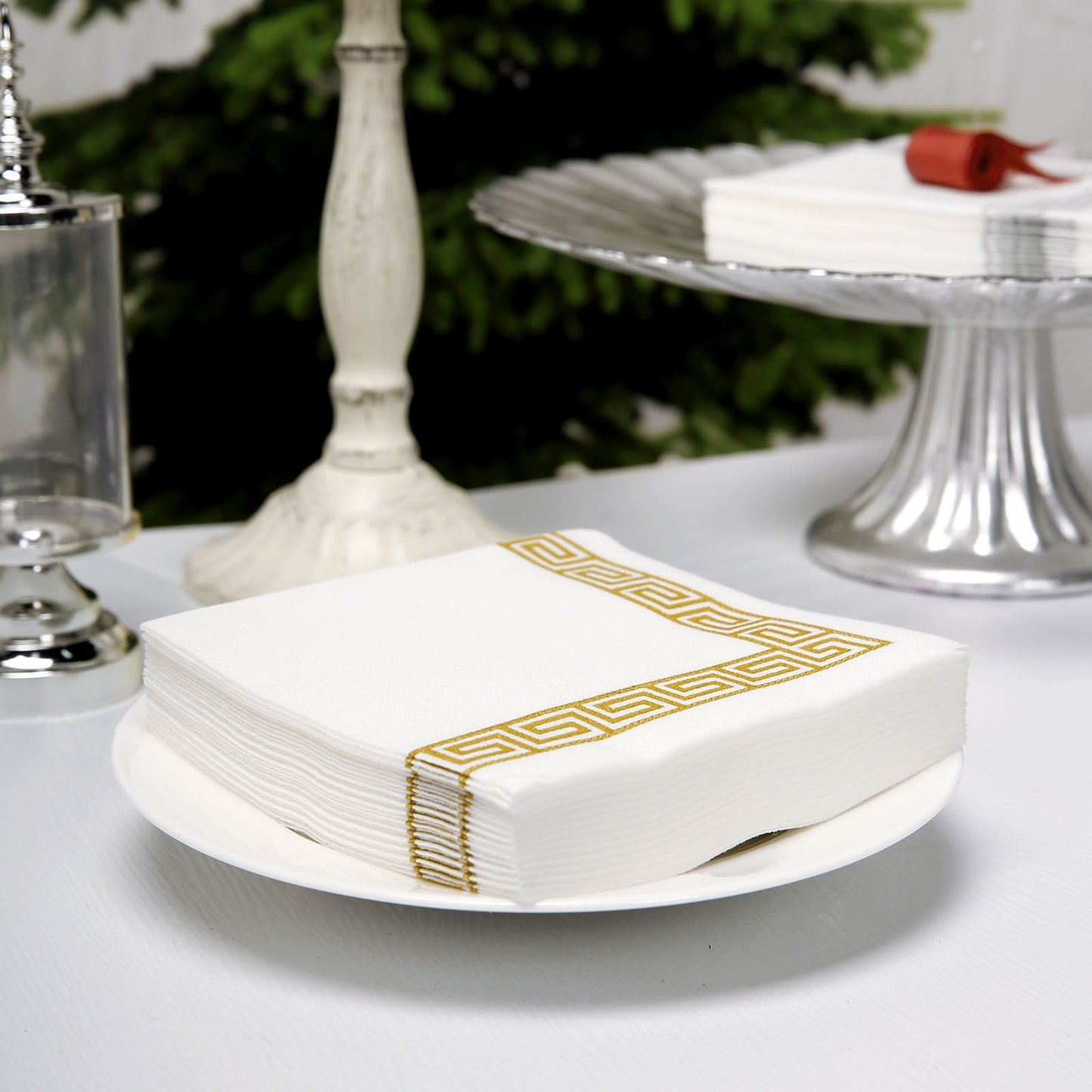 20 Pack Gold Greek Key Design on White Airlaid Napkins