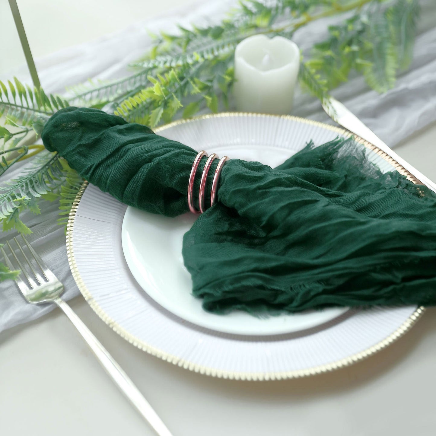24 Inch By 19 Inch Hunter Emerald Green Boho Gauze Cheesecloth Napkins 5 Pack