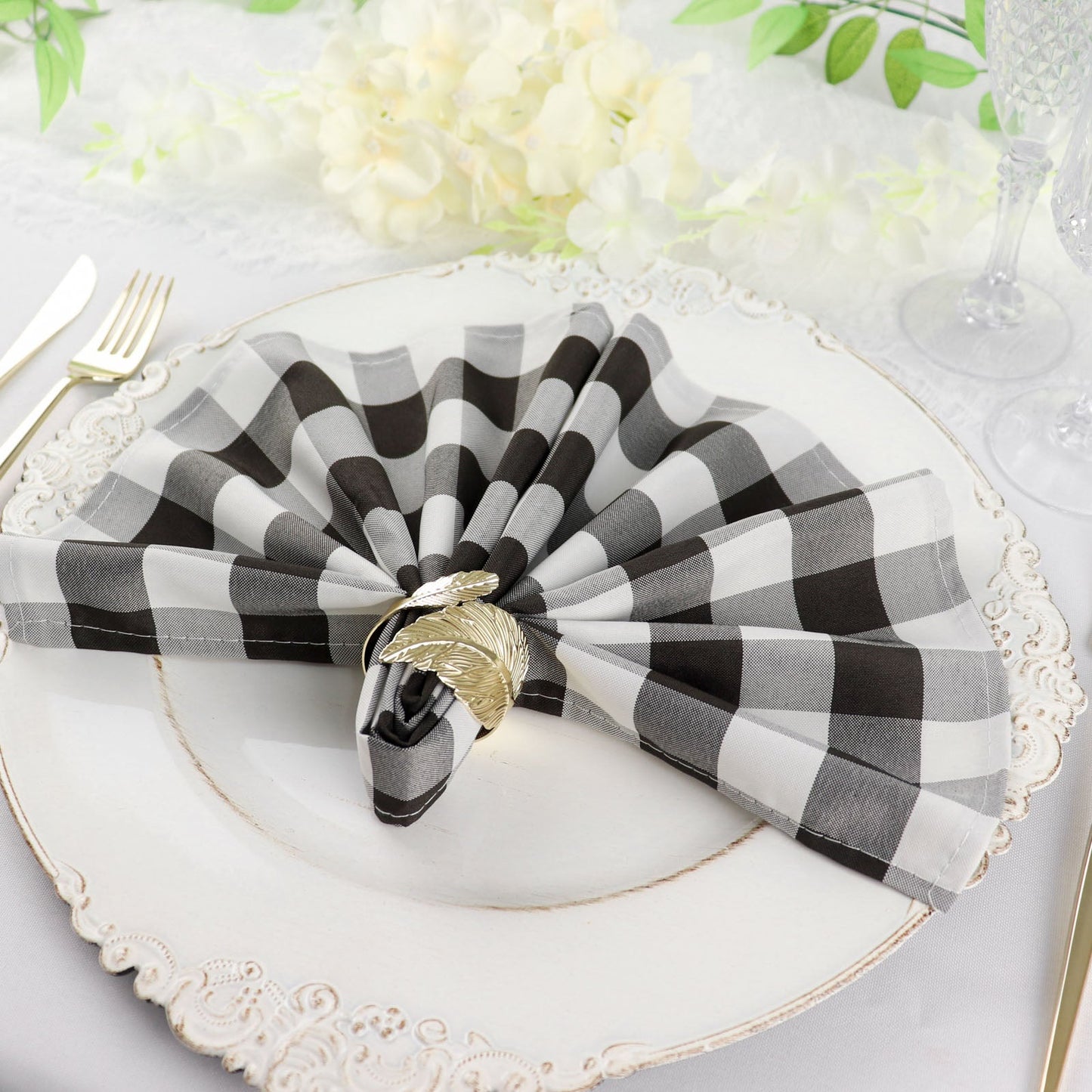 5 Pack | Black/White Buffalo Plaid Cloth Dinner Napkins, Gingham Style | 15x15Inch