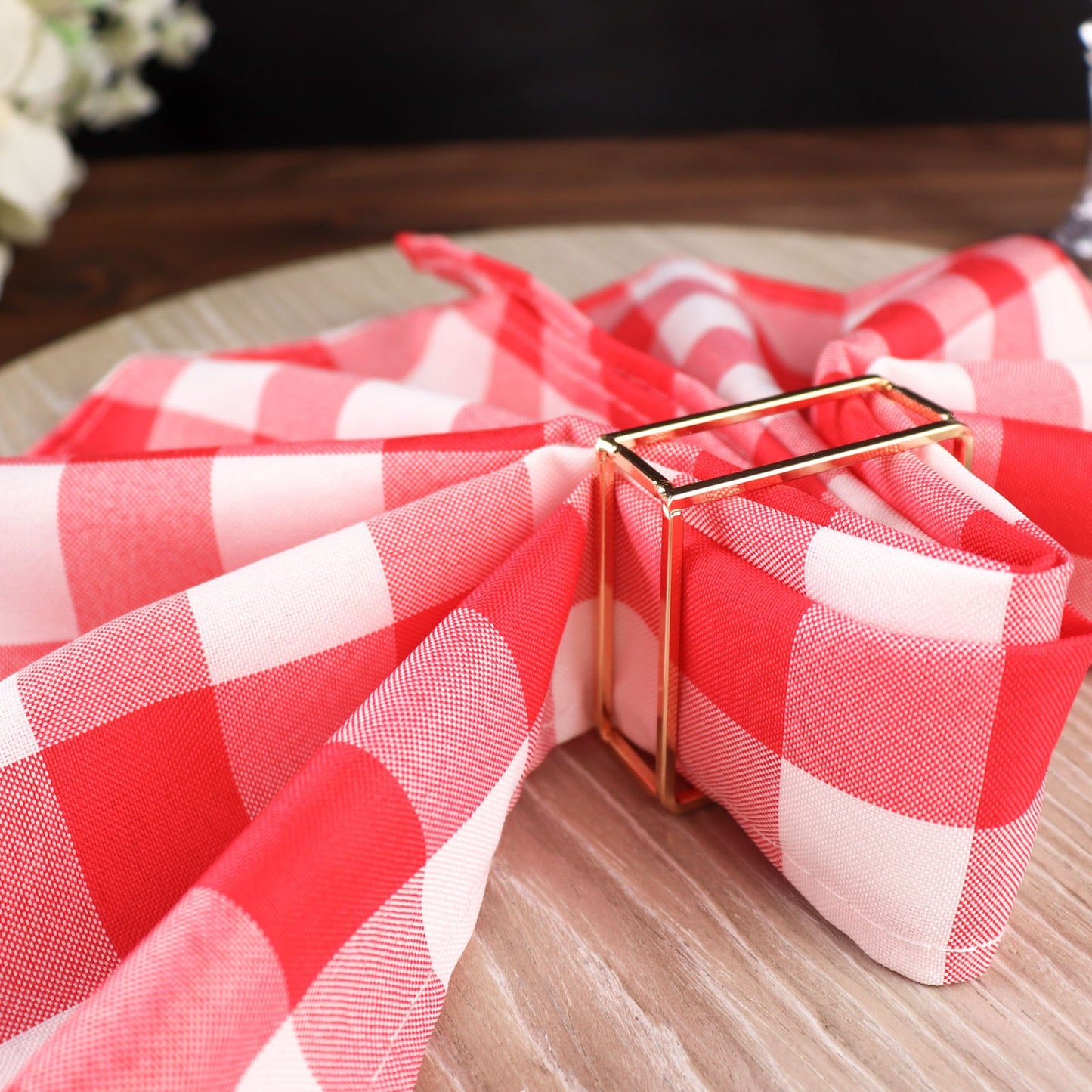 5 Pack | Red/White Buffalo Plaid Cloth Dinner Napkins, Gingham Style | 15x15Inch
