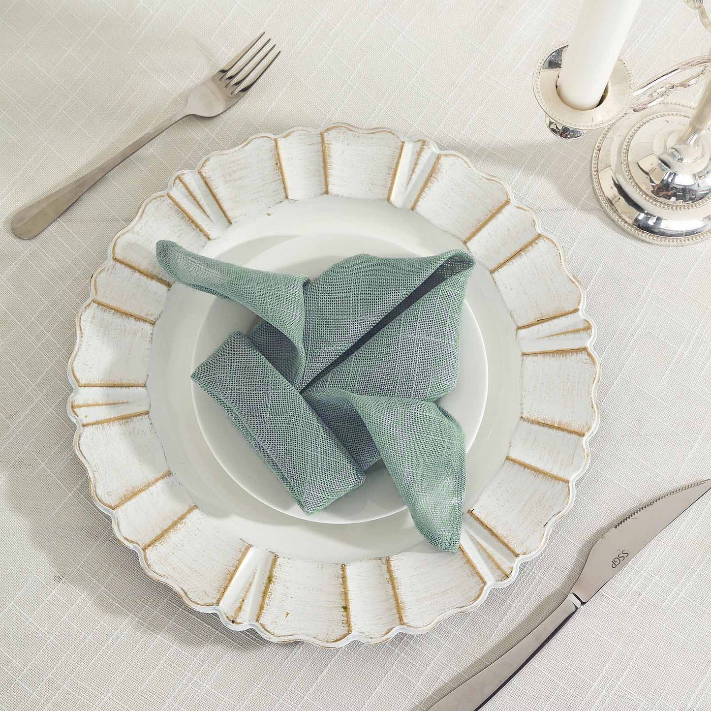 Wrinkle Resistant Dusty Blue Linen Cloth Dinner Napkins 20 Inch x 20 Inch Slubby Textured