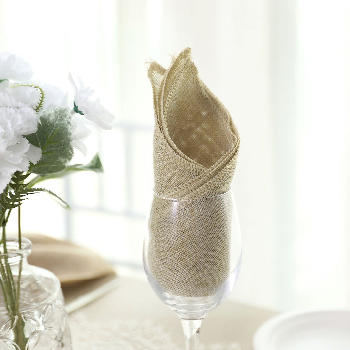 5 Pack Seamless Natural Boho Dinner Napkins 19 Inch Faux Jute Linen