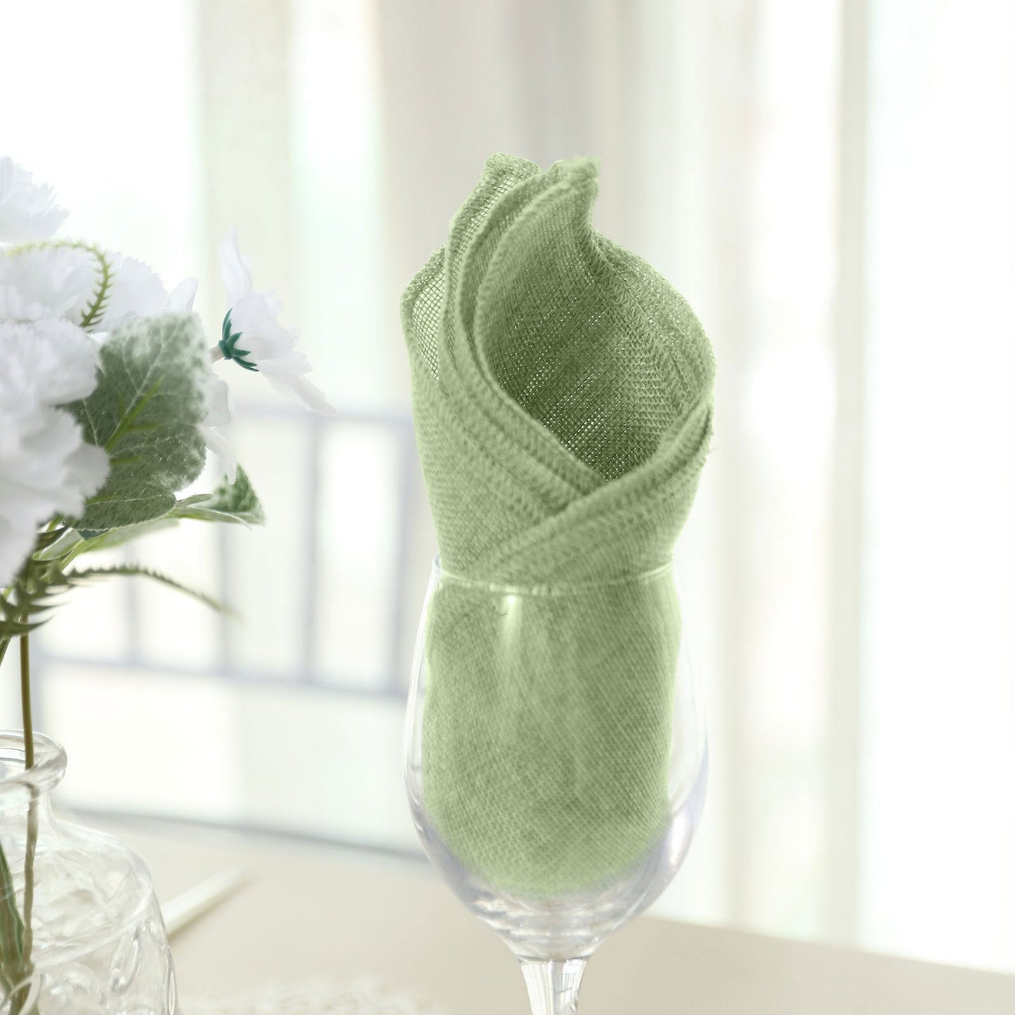 5 Pack Seamless Sage Green Boho Dinner Napkins 19 Inch Faux Jute Linen