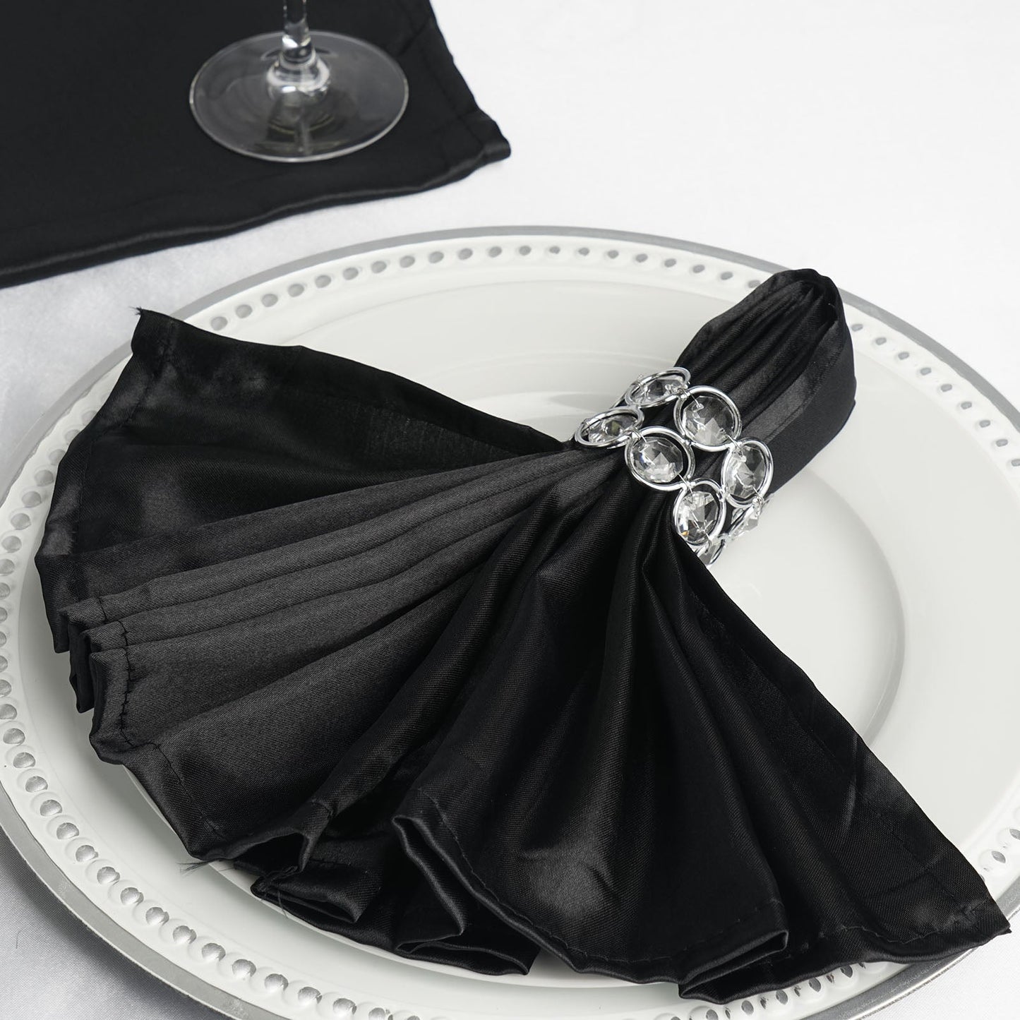 5 Pack Black Satin Cloth Napkins with Hemmed Edges, Reusable Dinner Napkins - 20"x20"
