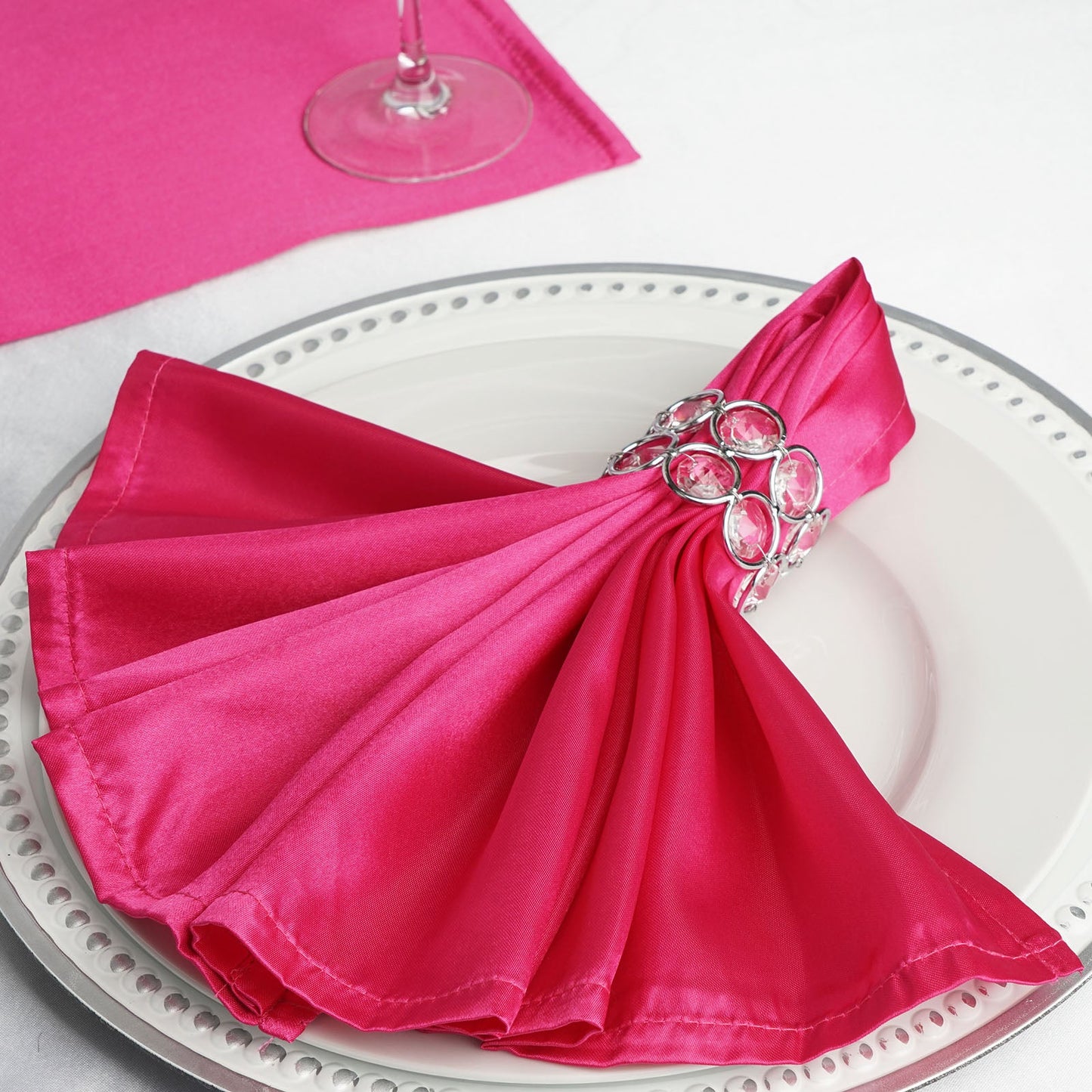 5 Pack Fuchsia Satin Cloth Napkins with Hemmed Edges, Reusable Dinner Napkins - 20"x20"