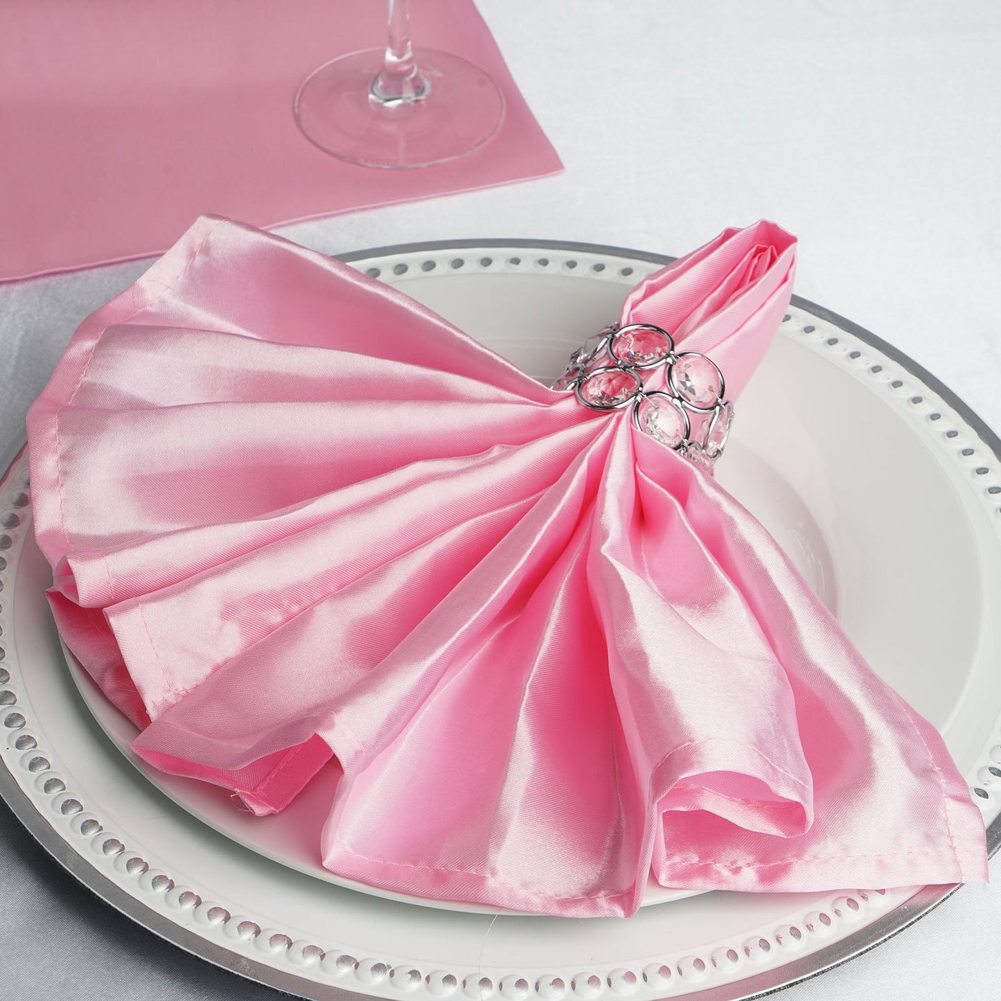 5 Pack Pink Satin Cloth Napkins with Hemmed Edges, Reusable Dinner Napkins - 20"x20"