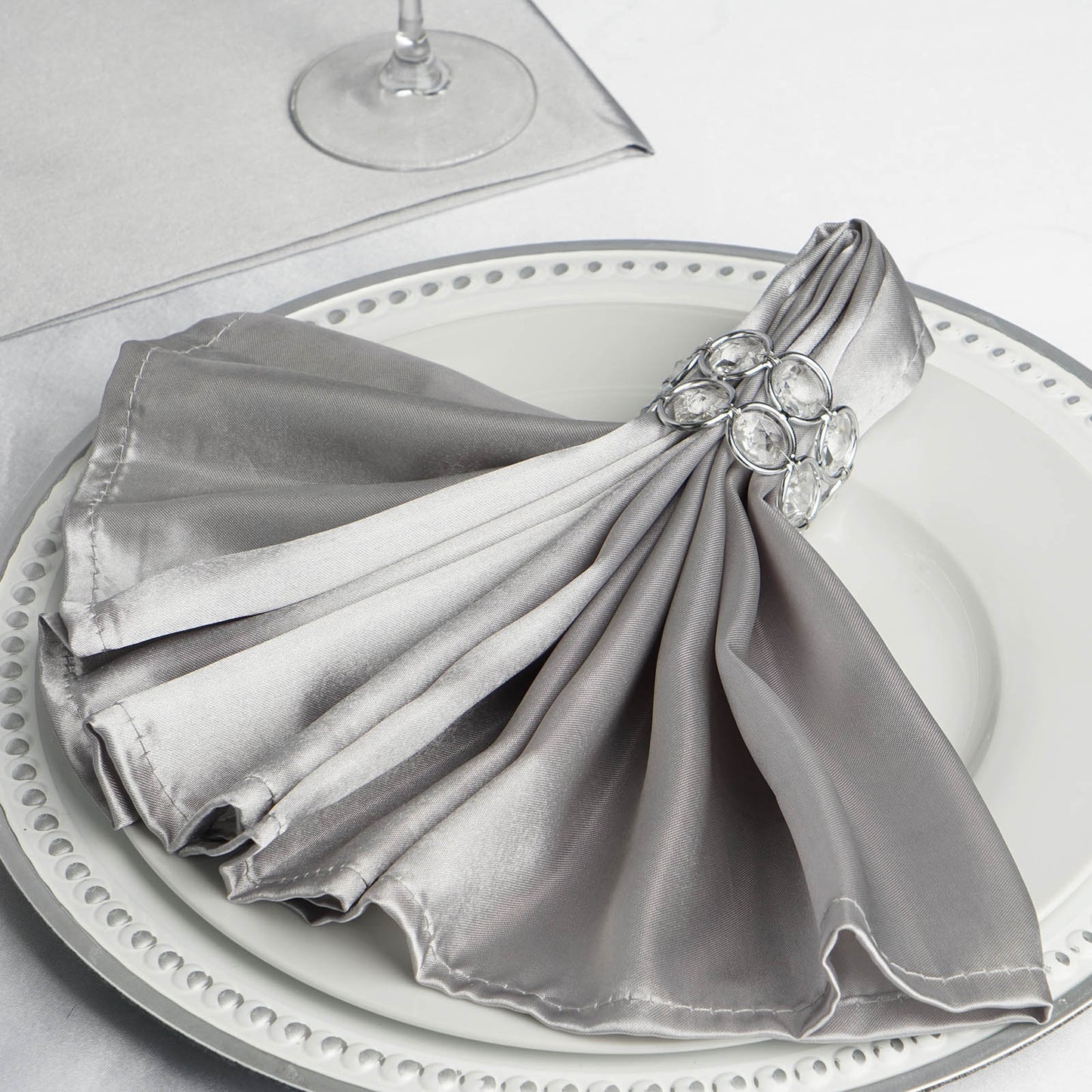 5 Pack Silver Satin Cloth Napkins with Hemmed Edges, Reusable Dinner Napkins - 20"x20"
