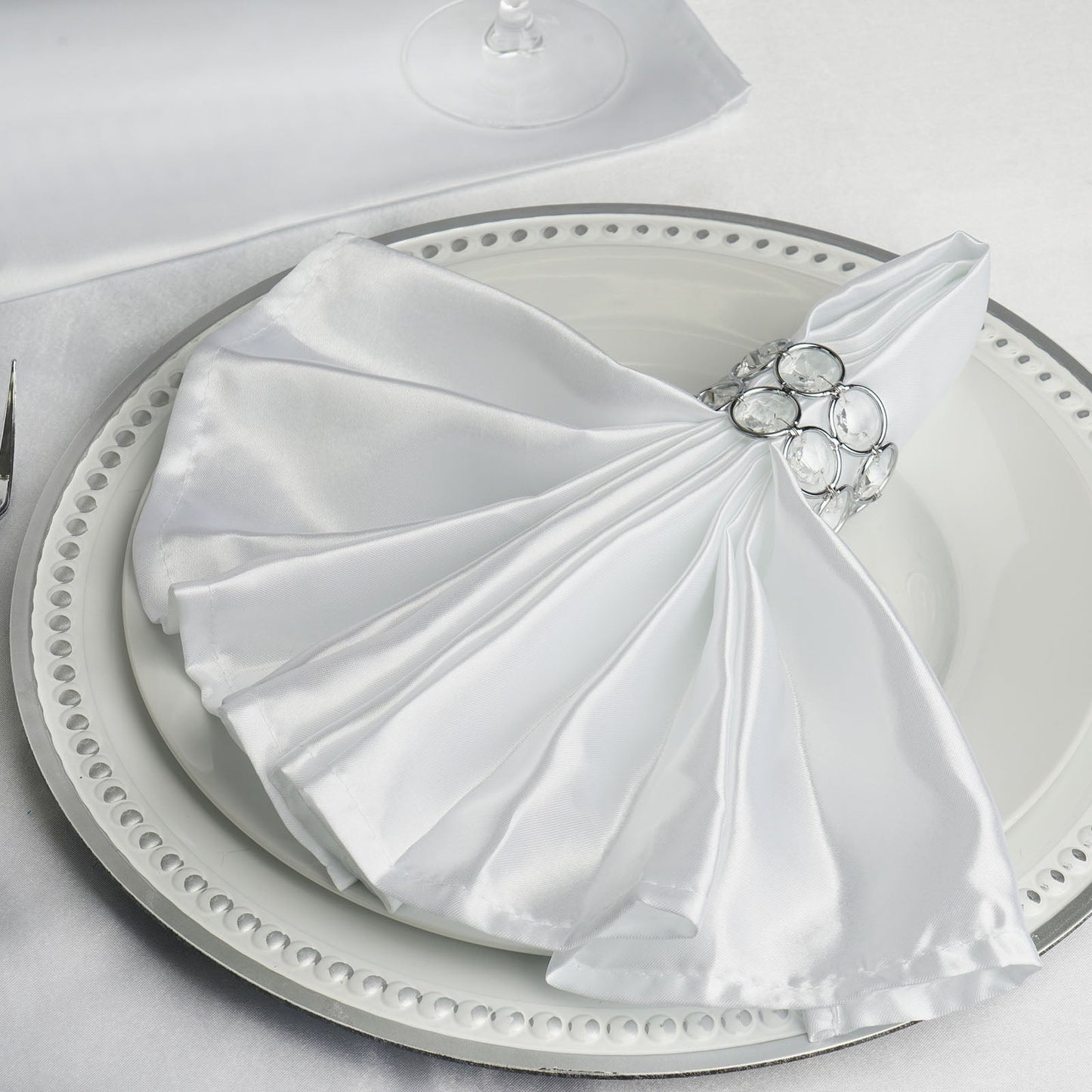 5 Pack White Satin Cloth Napkins with Hemmed Edges, Reusable Dinner Napkins - 20"x20"