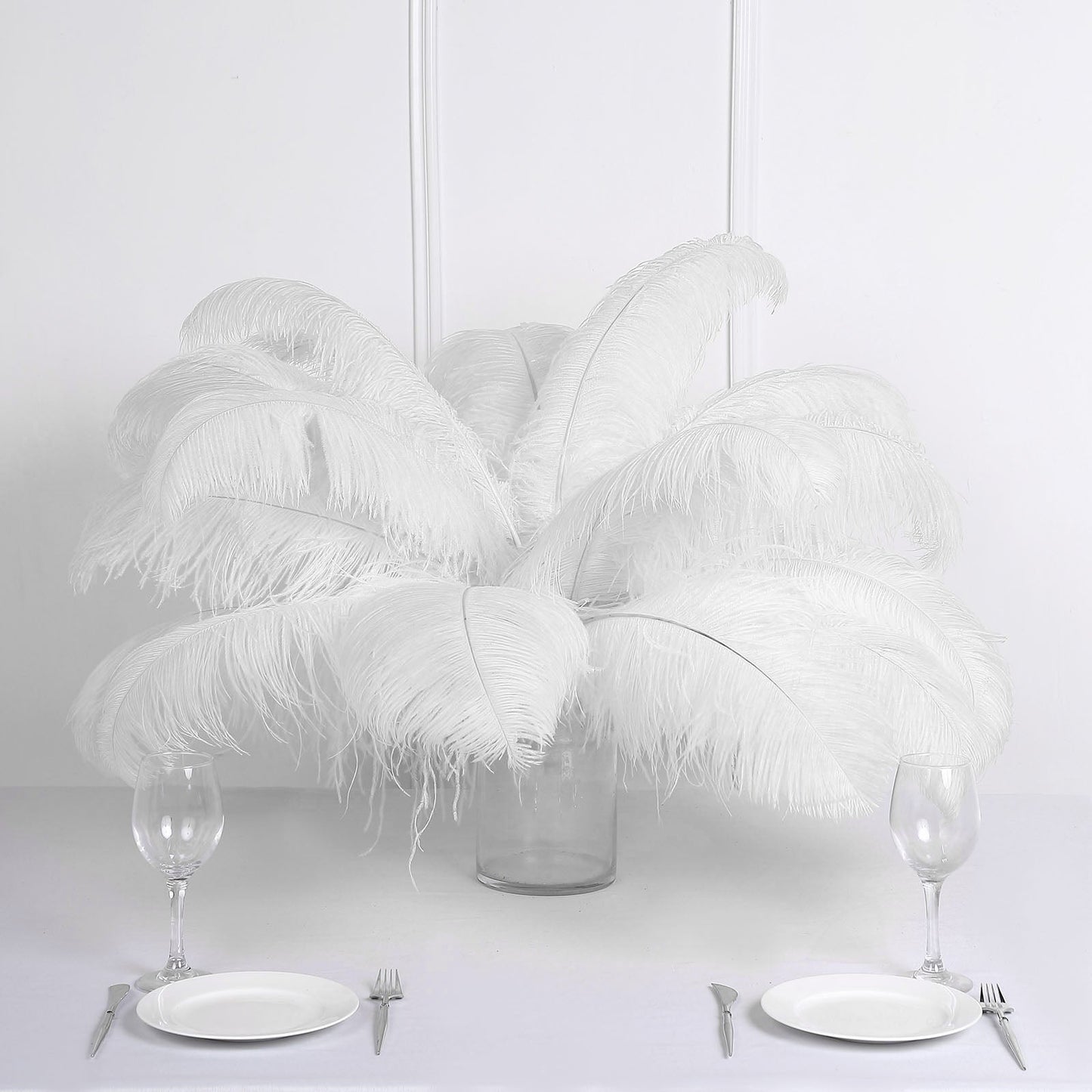 12 Pack | 24"-26" White Natural Plume Ostrich Feathers Centerpiece