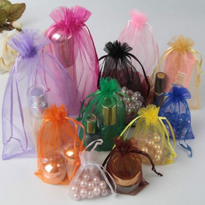 10 Pack | 6x15inch Black Organza Drawstring Party Favor Wine Gift Bags