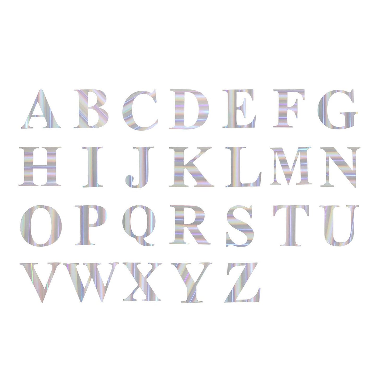 Iridescent alphabet stickers in a customizable banner format.