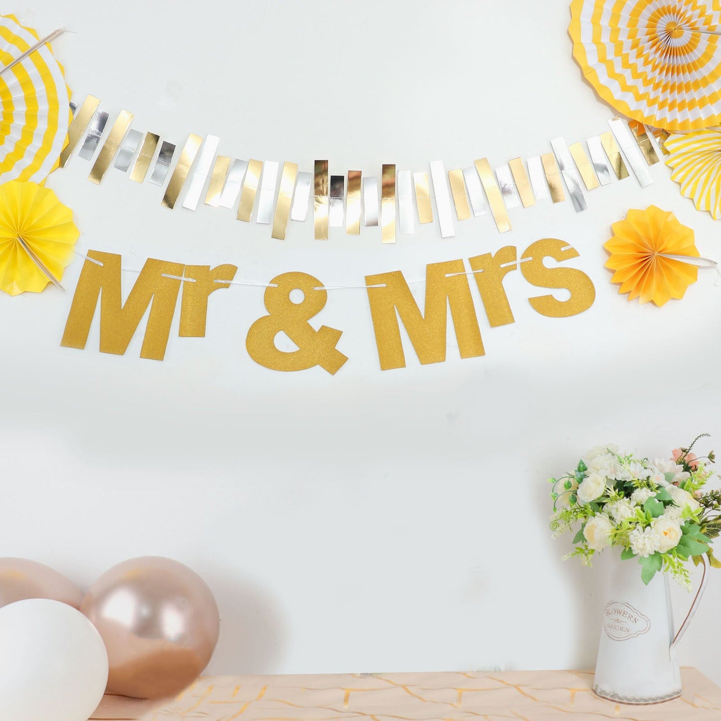 Gold 3 Feet Glittered Mr And Mrs Wedding Anniversary Garland