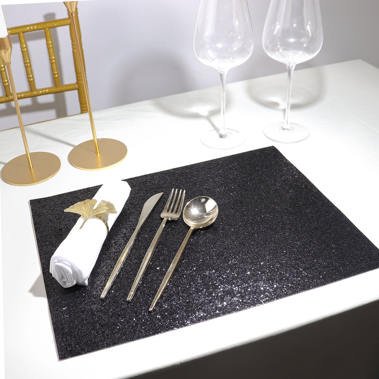 6 Pack Non Slip Black Glitter Rectangle Table Mats