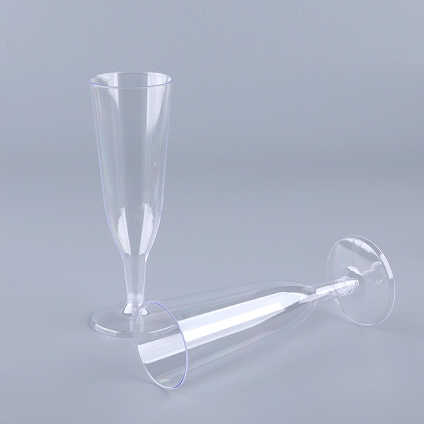 12 Pack Of Clear Plastic Hollow Stem 5 oz Champagne Flute Glasses With Detachable Base Disposable