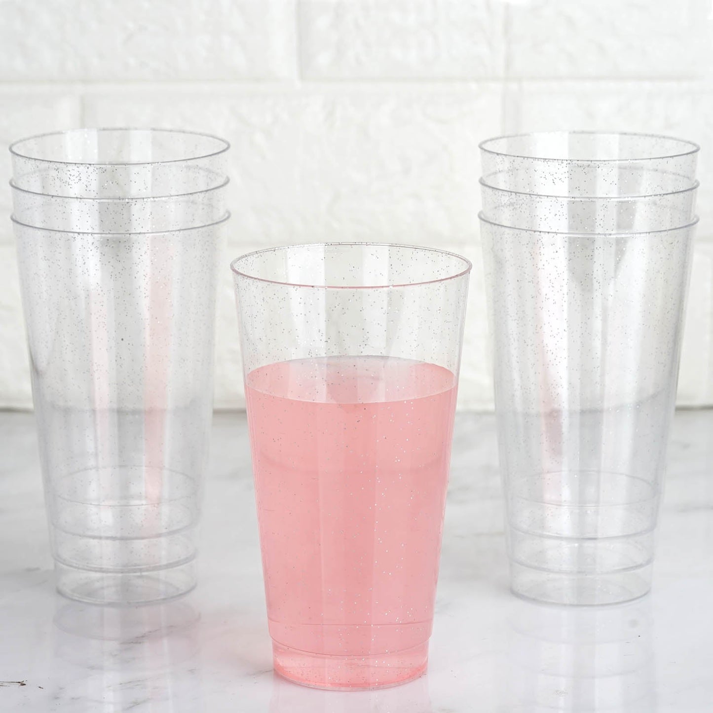 12 Clear Plastic Cups With Silver Glitter Disposable 16 OZ