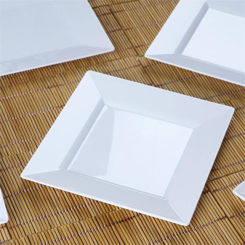Square 6 Inch Plastic Disposable Salad Plates In White With Glossy Finish 10 Pack
