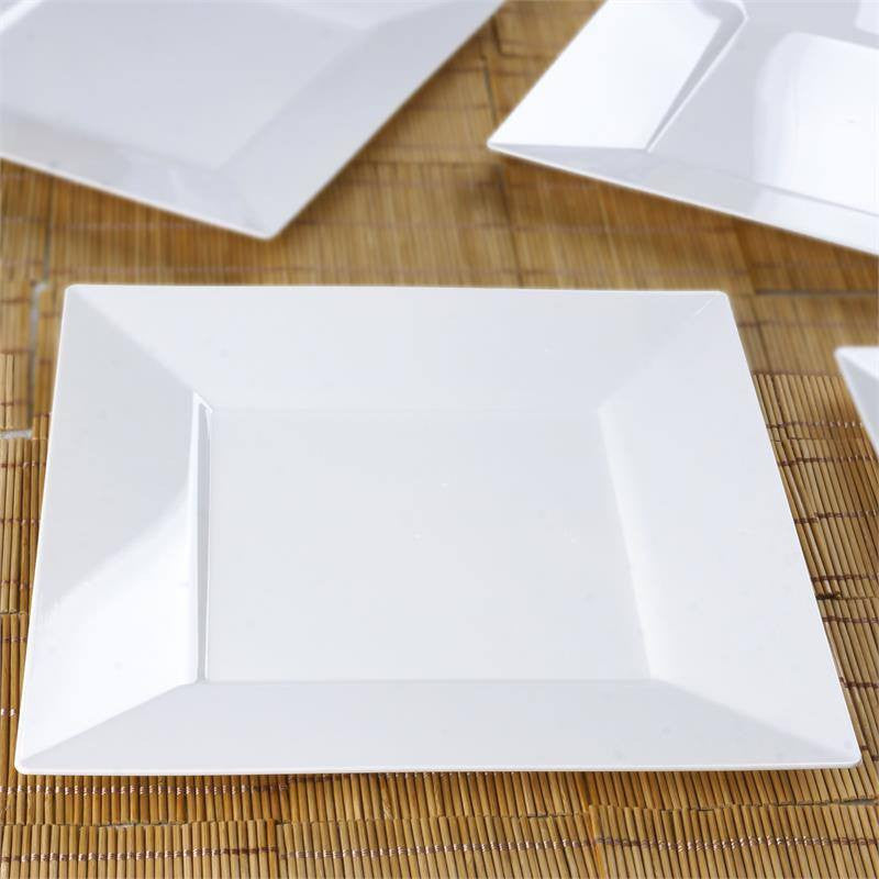 Disposable Dinner Modern White Plates 10 Inch Square Plastic With Glossy Finish 10 Pack