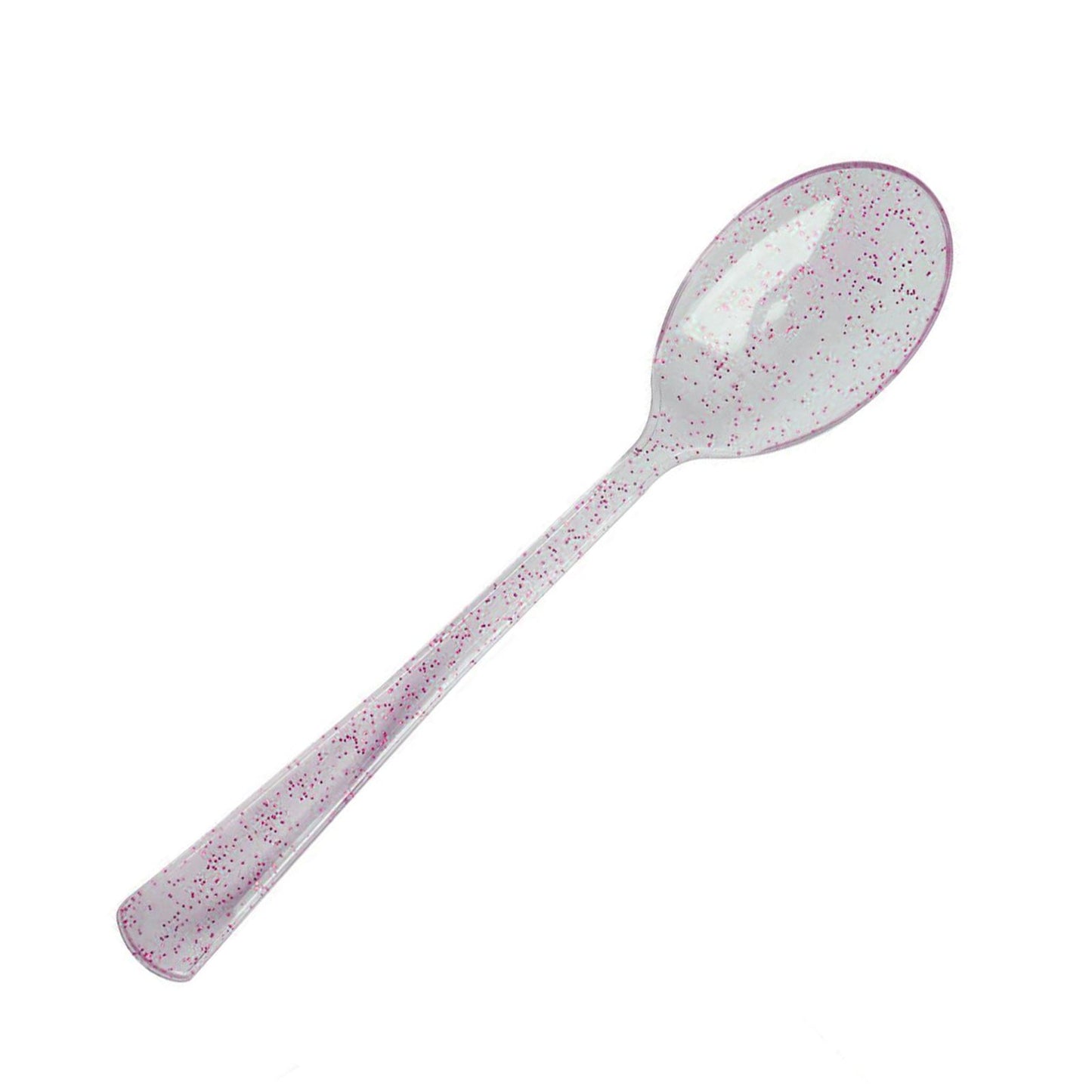 Set Of 25 Heavy Duty Clear Plastic Spoons With Rose Gold Glitter 7 Inch#whtbkgd