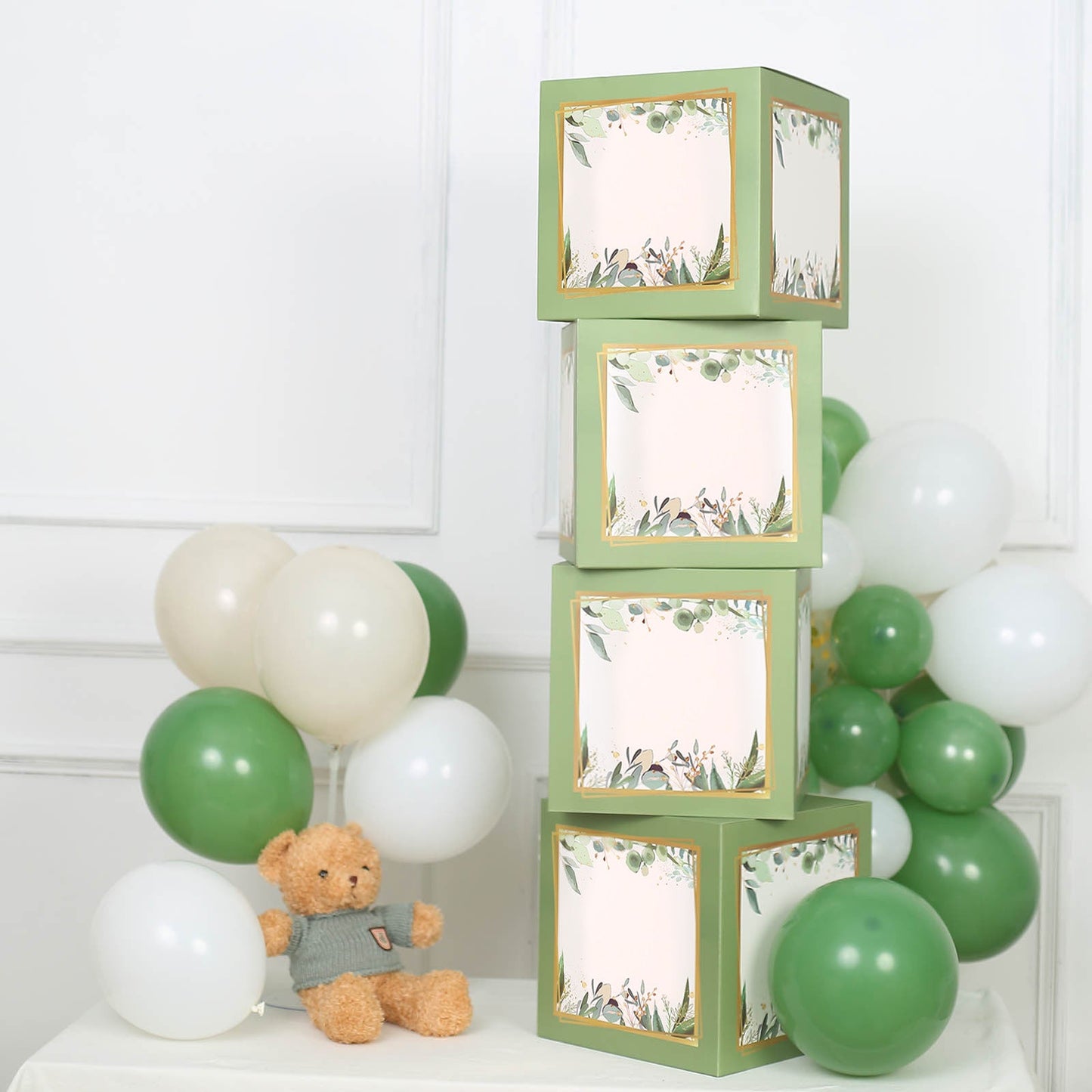 4 Pack | Green Foliage Leaves Gender Neutral DIY Prop Balloon Boxes