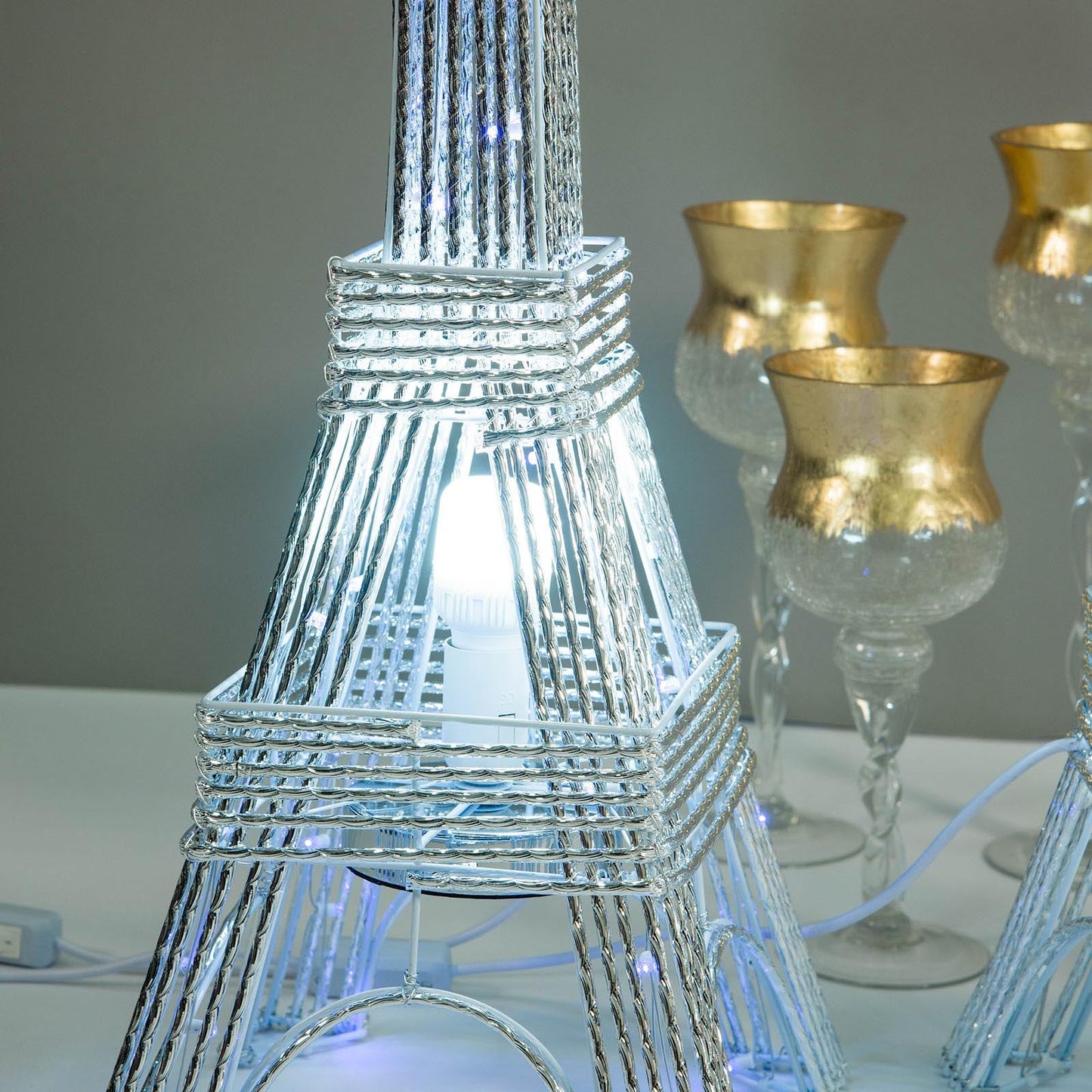 Color Changing LED Metal Eiffel Tower Columns in silver.