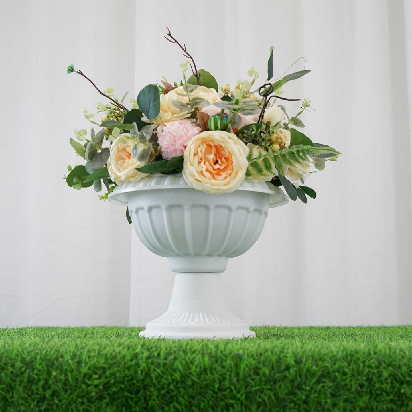 4 Pack | 11 inch Tall | Off White PVC | Crafted All Weather Roman Inspired | Pedestal Column Flower Plant Stand Pot