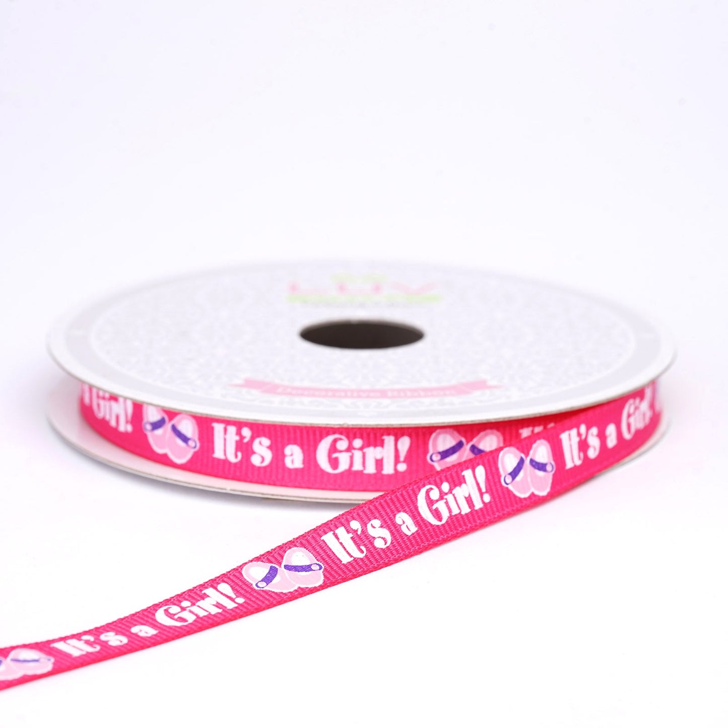 10 Yards 3/8" Pink Printed Grosgrain Ribbon