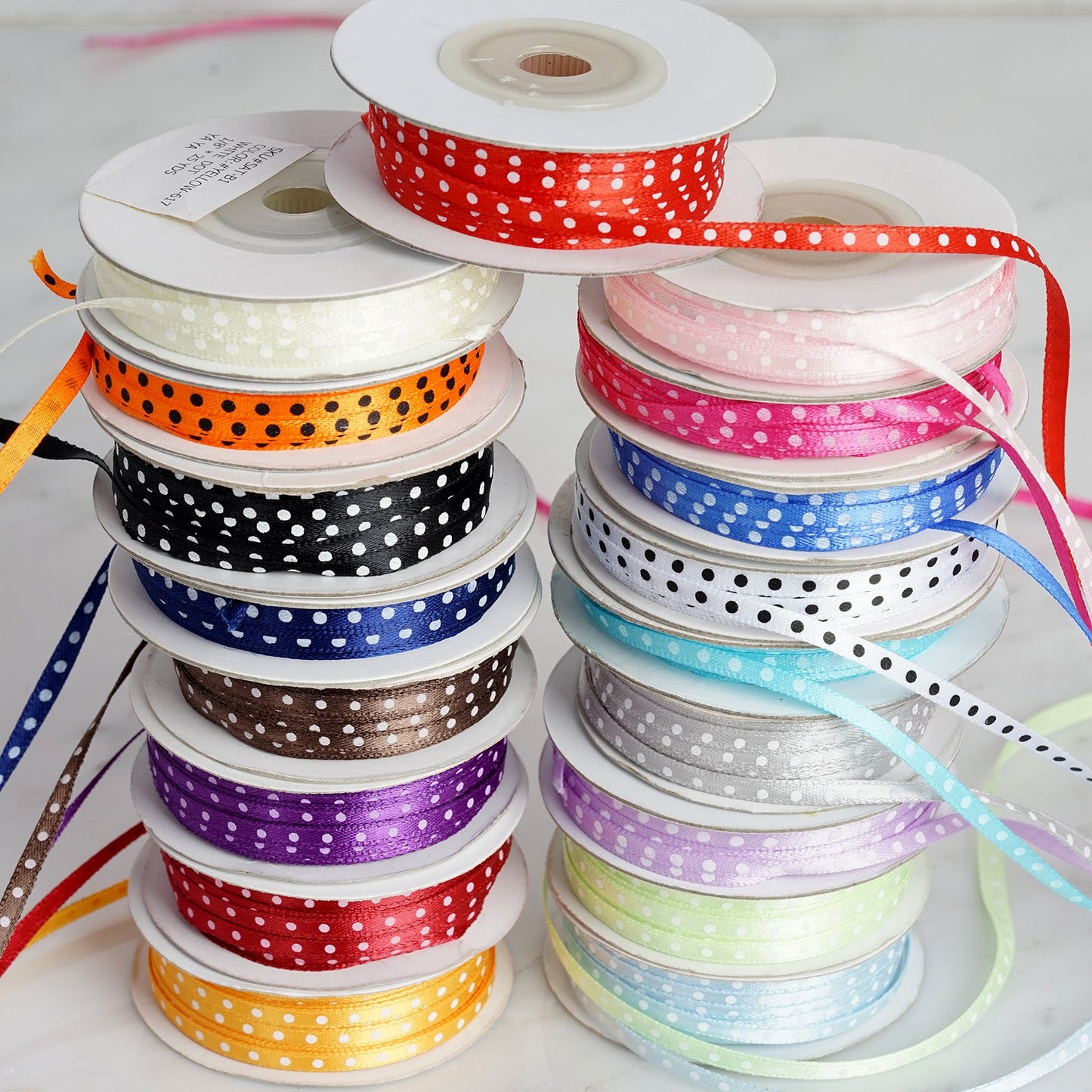 25 Yards 1/8" Light Blue Satin Polka Dot Ribbon Wholesale