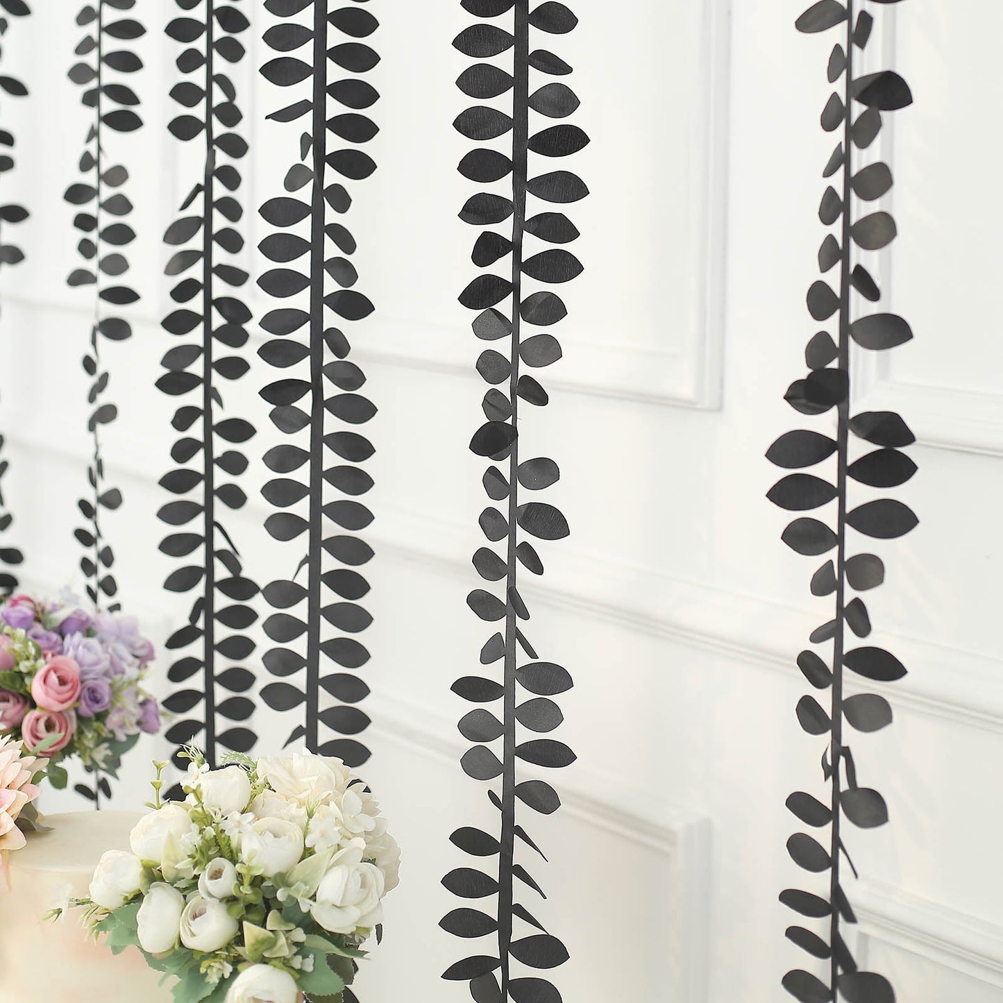 Black leaf taffeta ribbon sash, perfect for DIY fabric garlands and decorations.