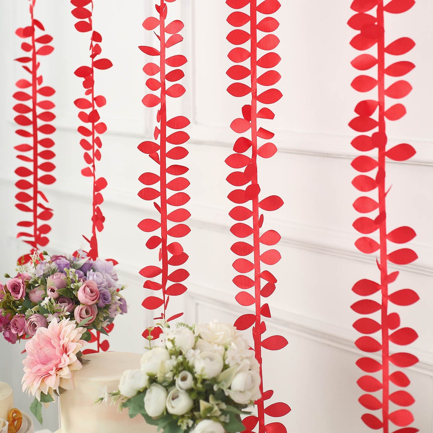 Red leaf petal taffeta ribbon sash for DIY fabric garlands.