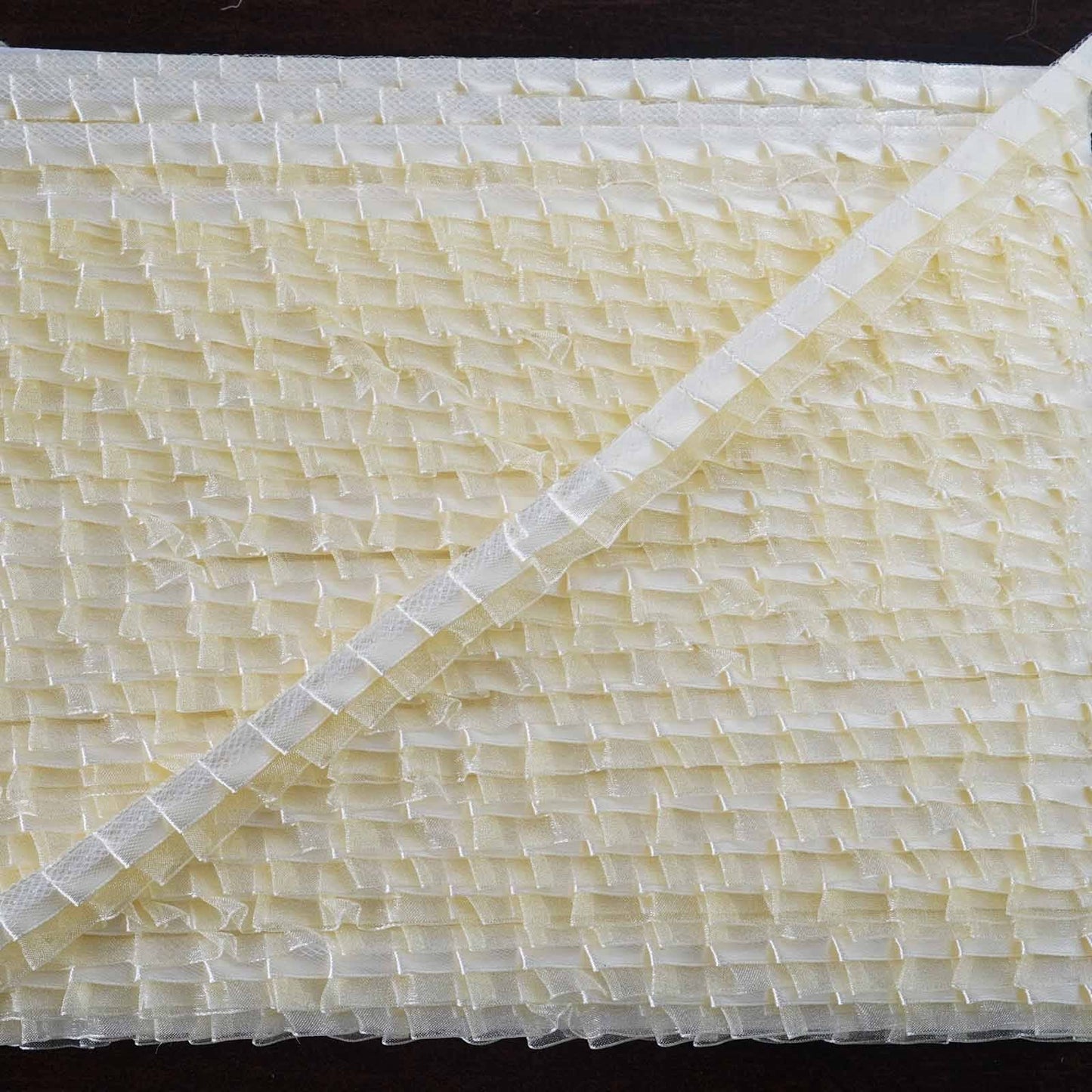 25 Yards Ivory Double Layered Edging Ruffled Lace Trim With Satin And Classic Organza Fabric