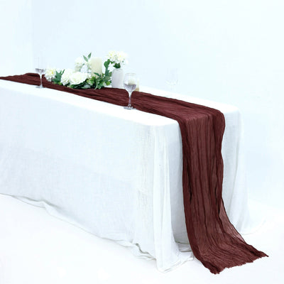 Elevate Your Decor with the Burgundy Gauze Cheesecloth Table Runner Elevate Your Decor with the Burgundy Gauze Cheesecloth Table Runner