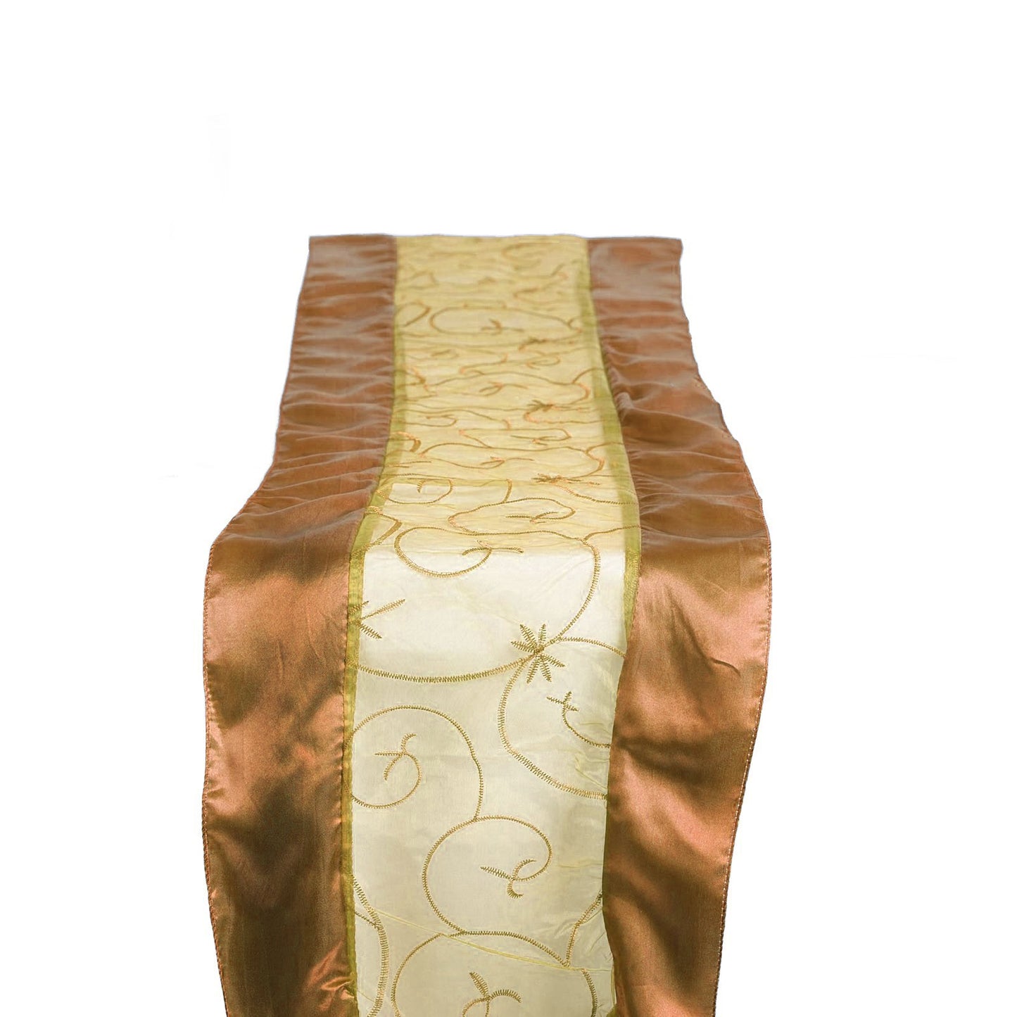Gold Organza Table Runner Satin Embroidered Sheer 14 Inch x 108 Inch