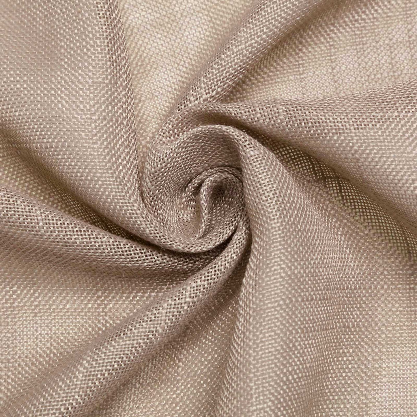 Taupe linen table runner with slubby texture, wrinkle resistant.