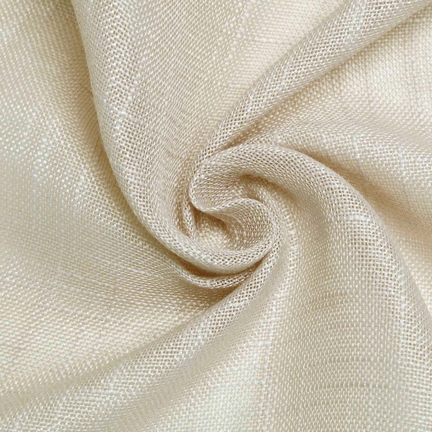 Beige linen table runner with slubby texture, wrinkle resistant.