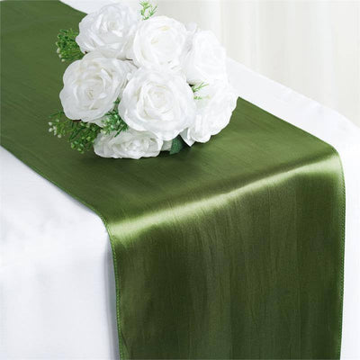 Luxurious Texture of the Olive Green Satin Table Runner Luxurious Texture of the Olive Green Satin Table Runner